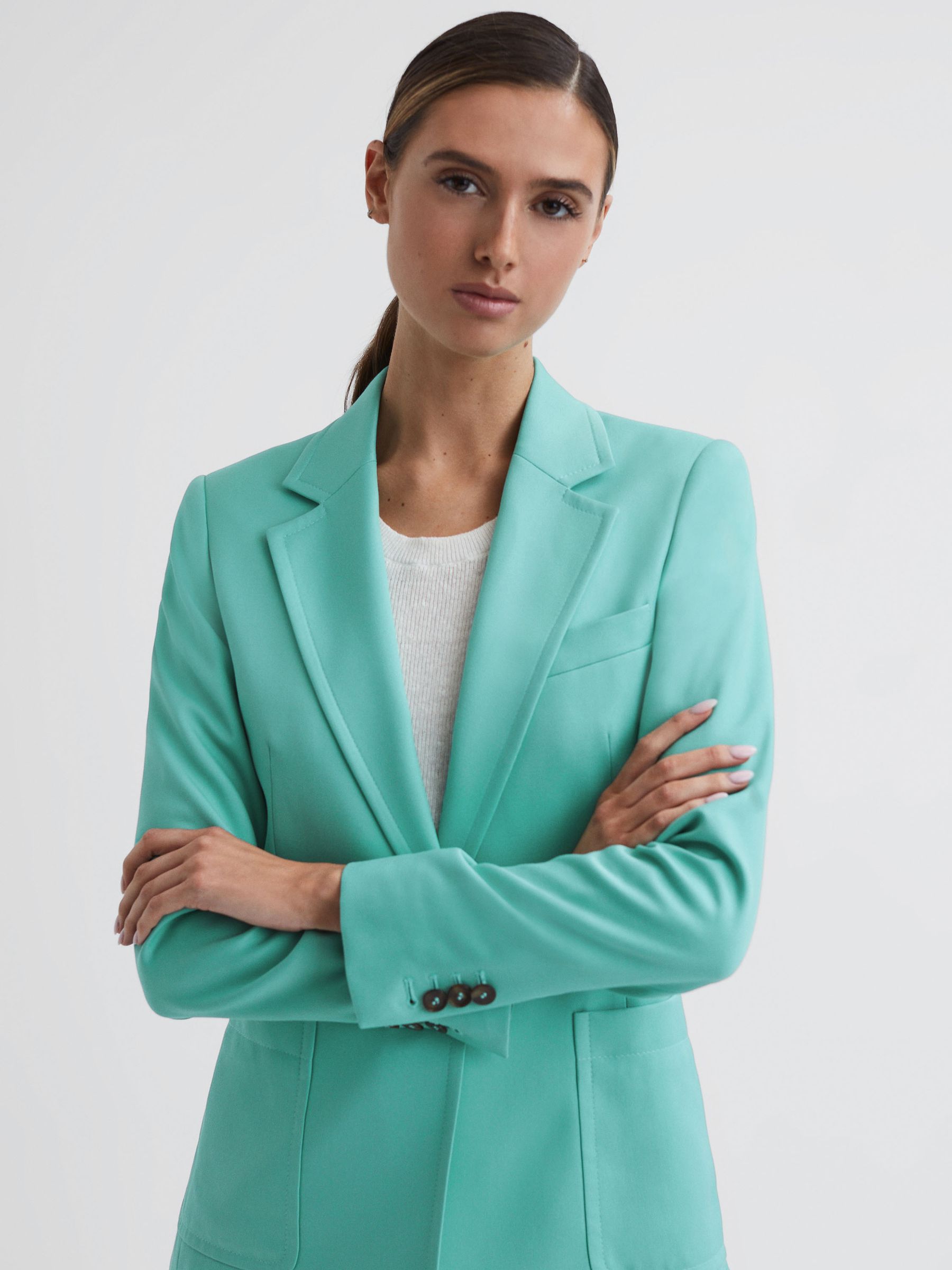 Tailored Single Breasted Blazer in Green - Image 3 of 6