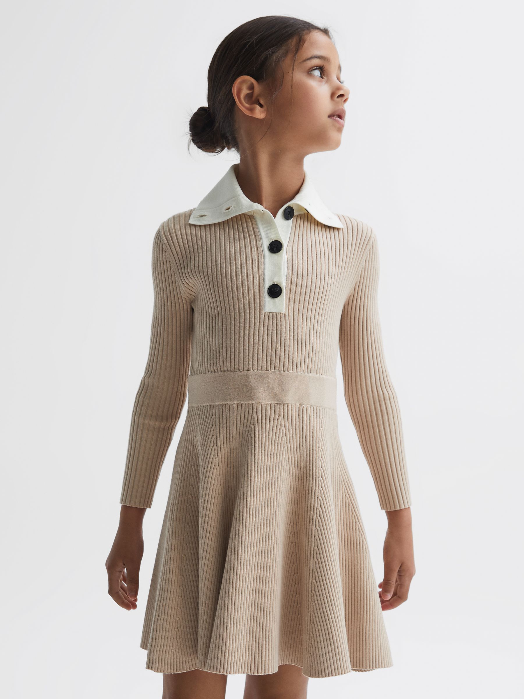 Junior Colourblock Knitted Dress in Camel - Image 1 of 6