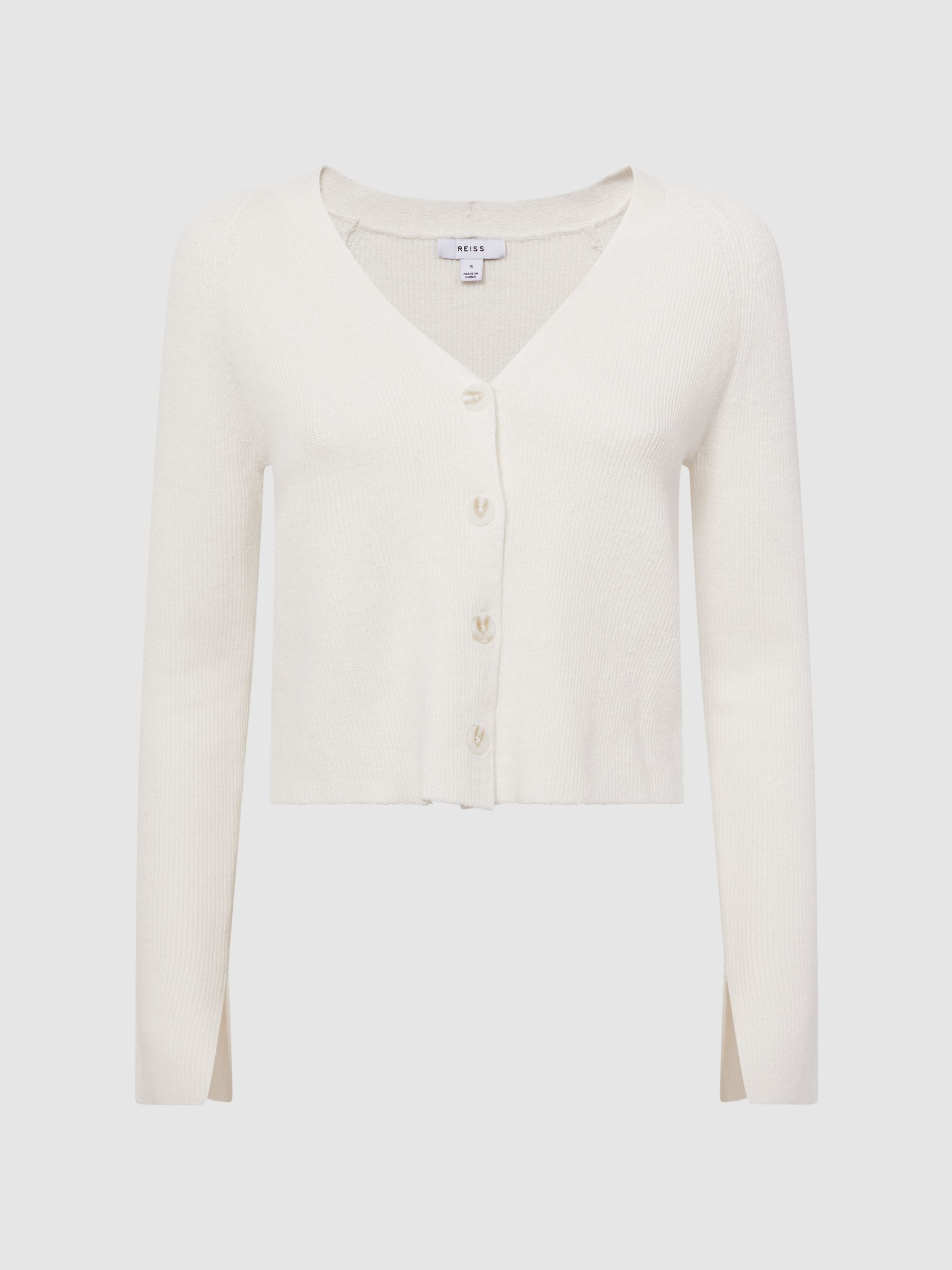 Linen Blend Ribbed Cardigan in Ivory - Image 2 of 6 Linen Blend Ribbed Cardigan in Ivory - Image 2 of 6