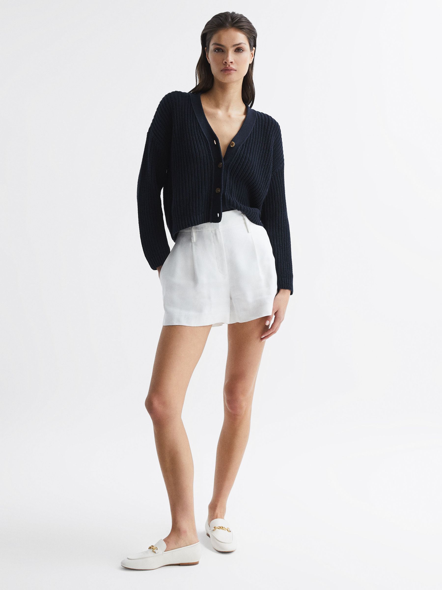 Cotton-Linen Blend Knit Cardigan in Navy - Image 3 of 6