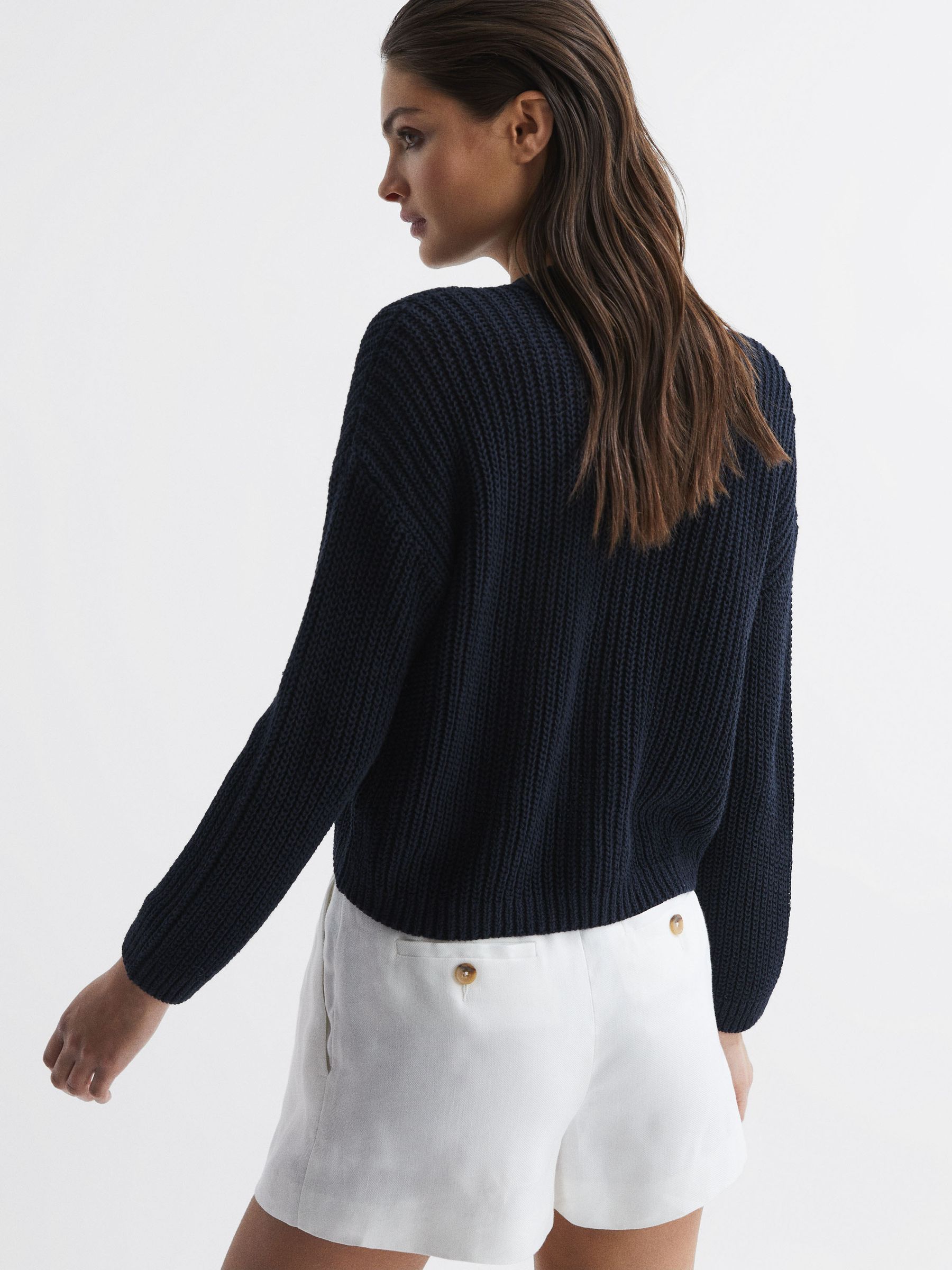 Cotton-Linen Blend Knit Cardigan in Navy - Image 5 of 6