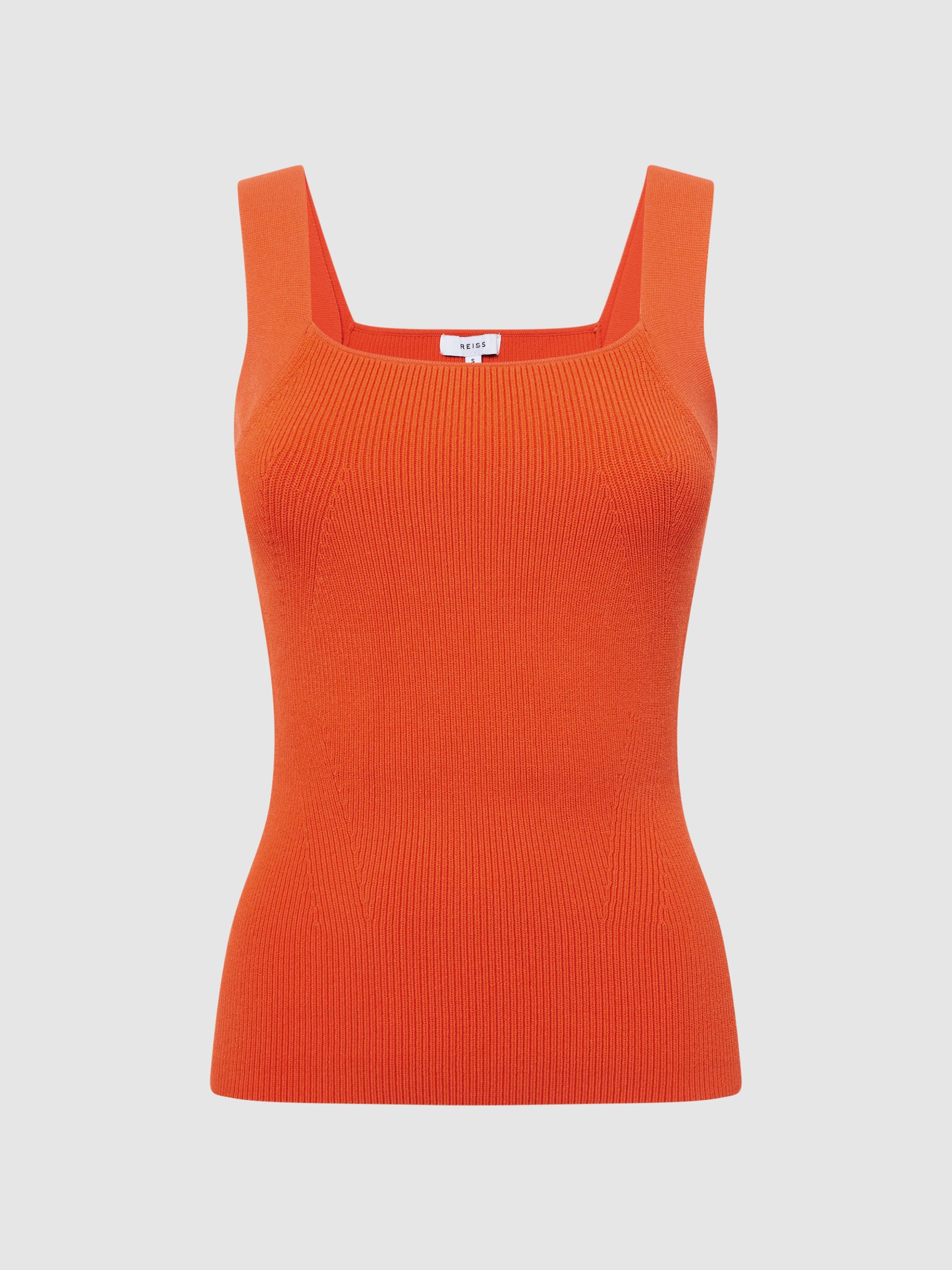 Square Neck Ribbed Vest in Orange - Image 2 of 5