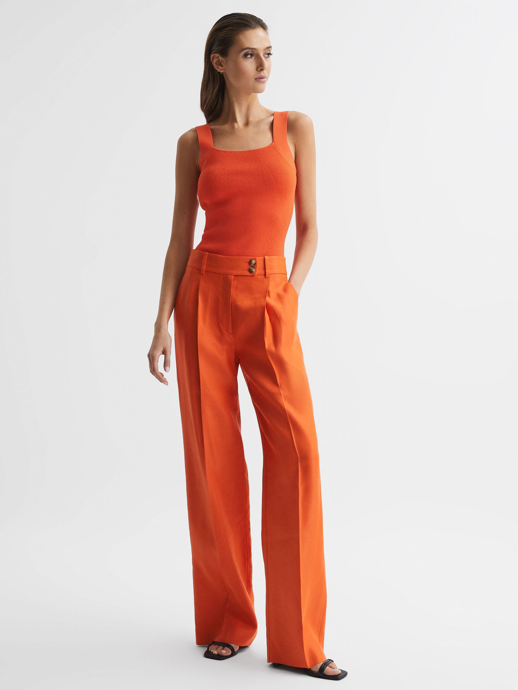 Square Neck Ribbed Vest in Orange - Image 3 of 5