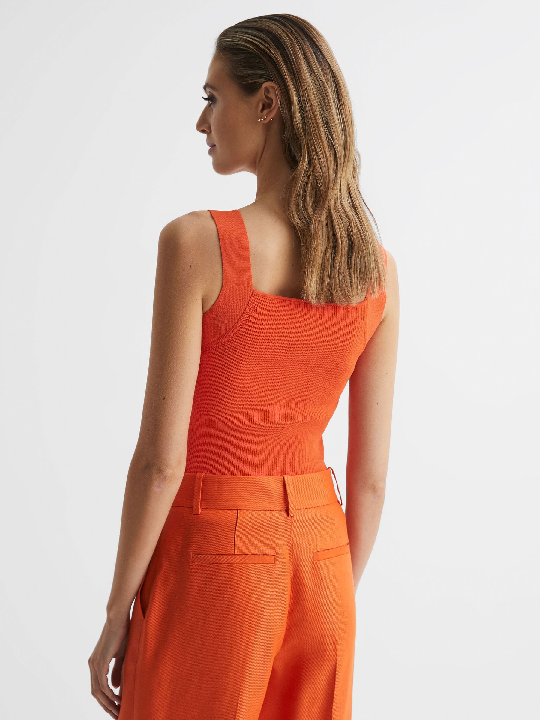 Square Neck Ribbed Vest in Orange - Image 5 of 5