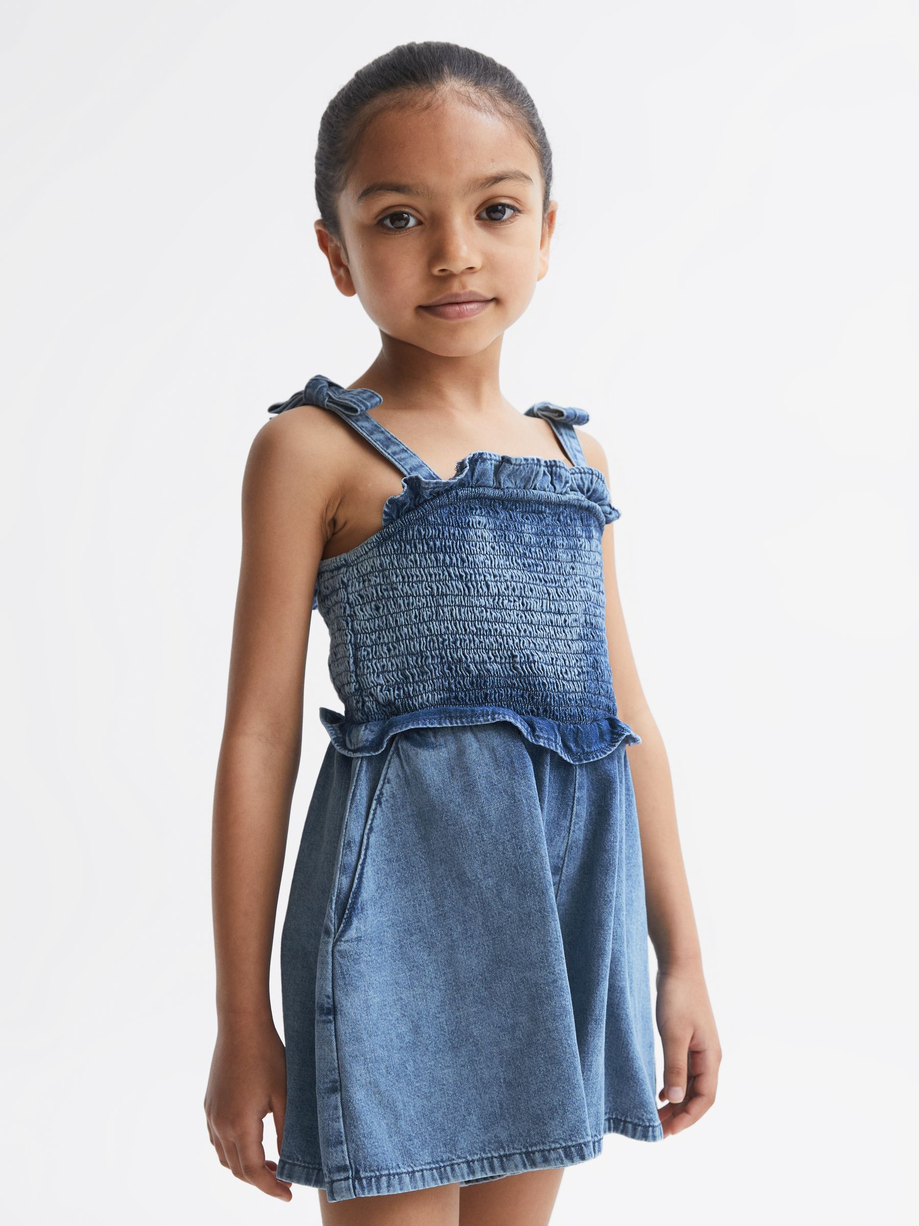 9-12 yrs Denim Playsuit in Blue - Image 1 of 8 9-12 yrs Denim Playsuit in Blue - Image 1 of 8