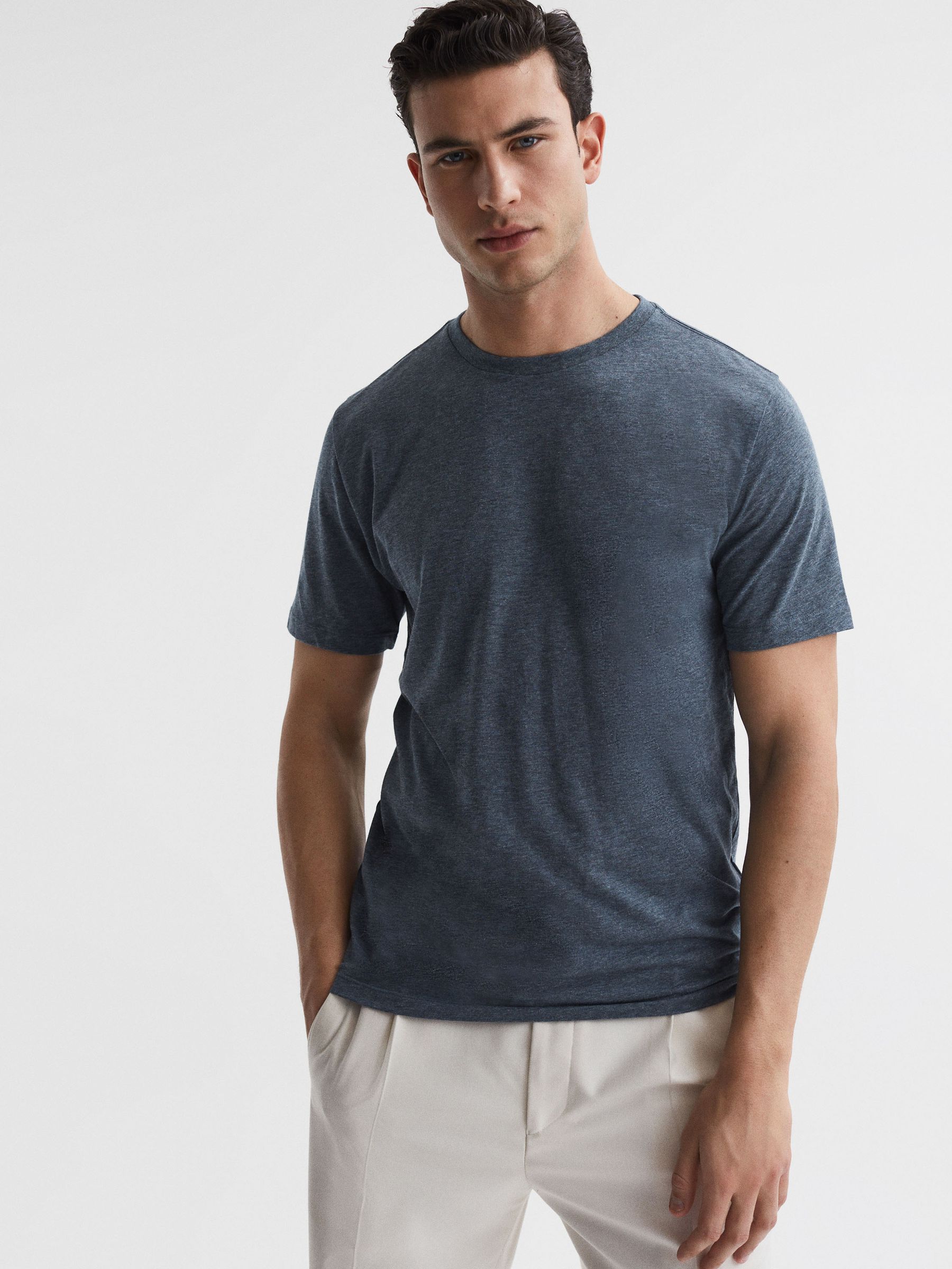 Crew Neck T-Shirt in Airforce Blue Melange - Image 1 of 6