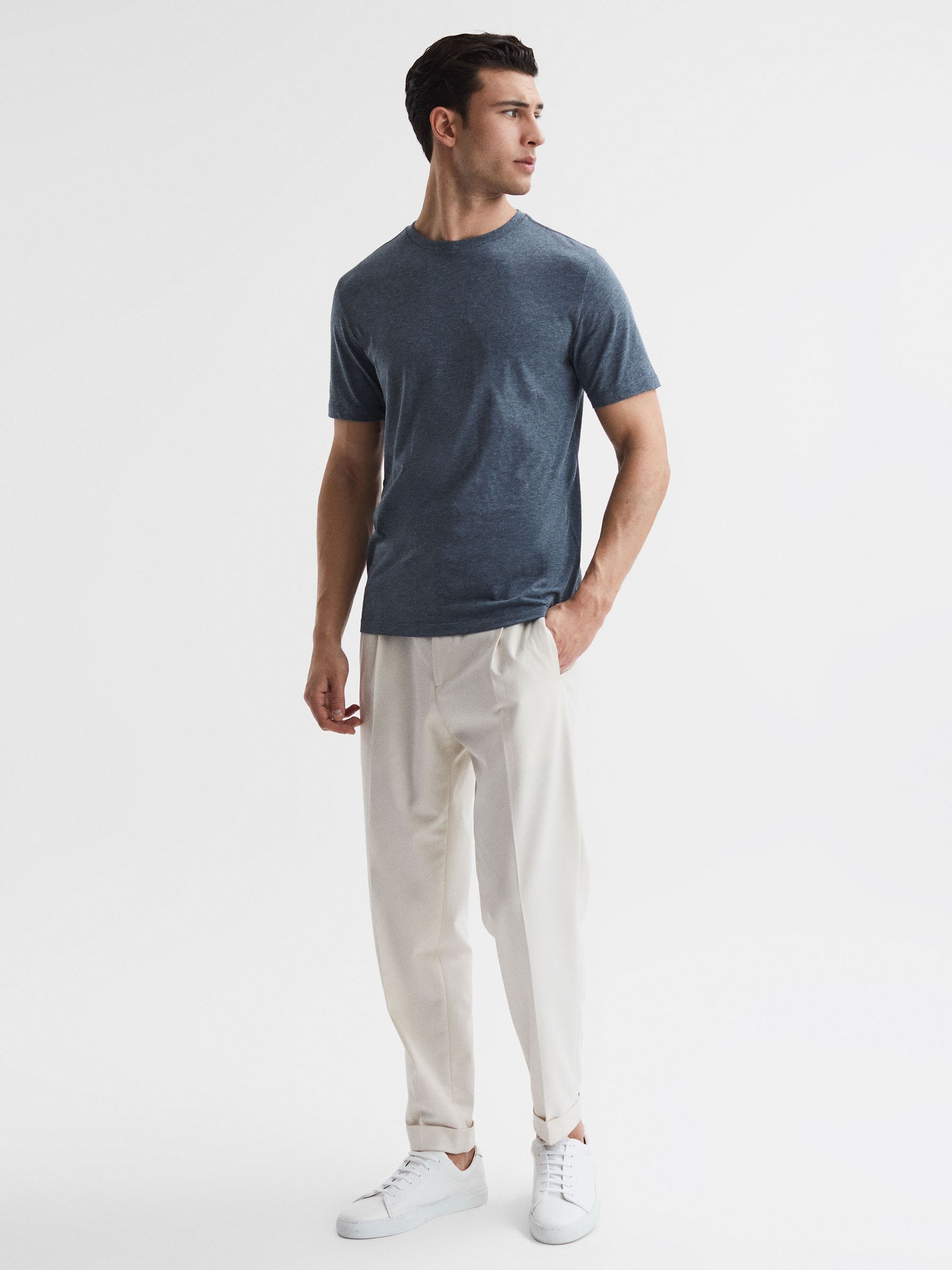 Crew Neck T-Shirt in Airforce Blue Melange - Image 3 of 6