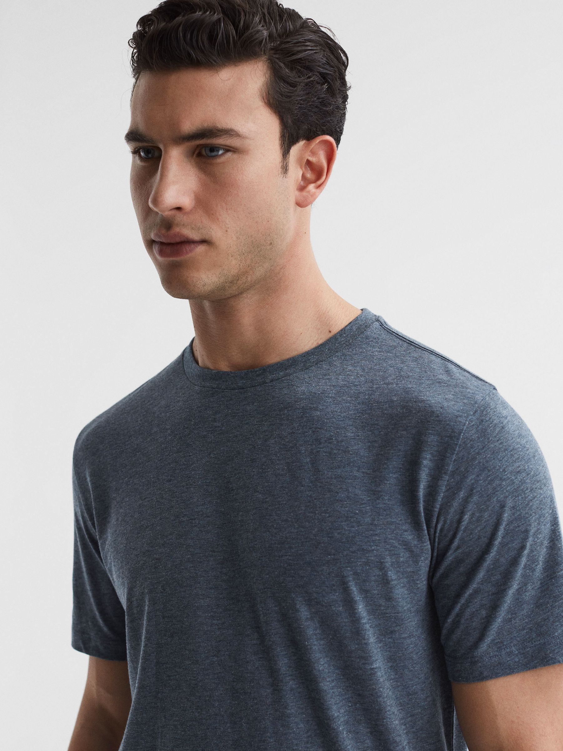 Crew Neck T-Shirt in Airforce Blue Melange - Image 4 of 6