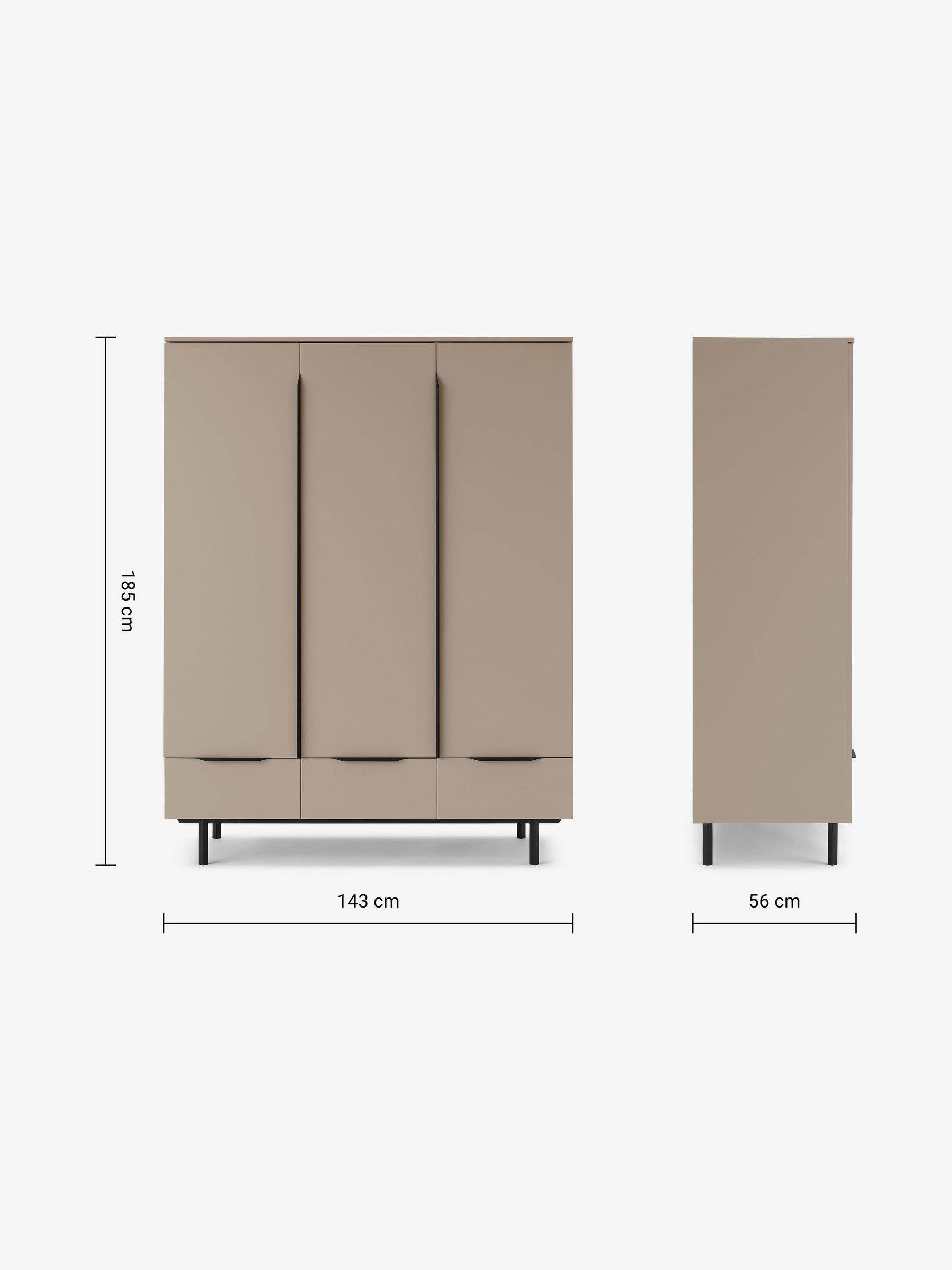 Damien Triple, 3 drawers Wardrobe in Natural - Image 3 of 3