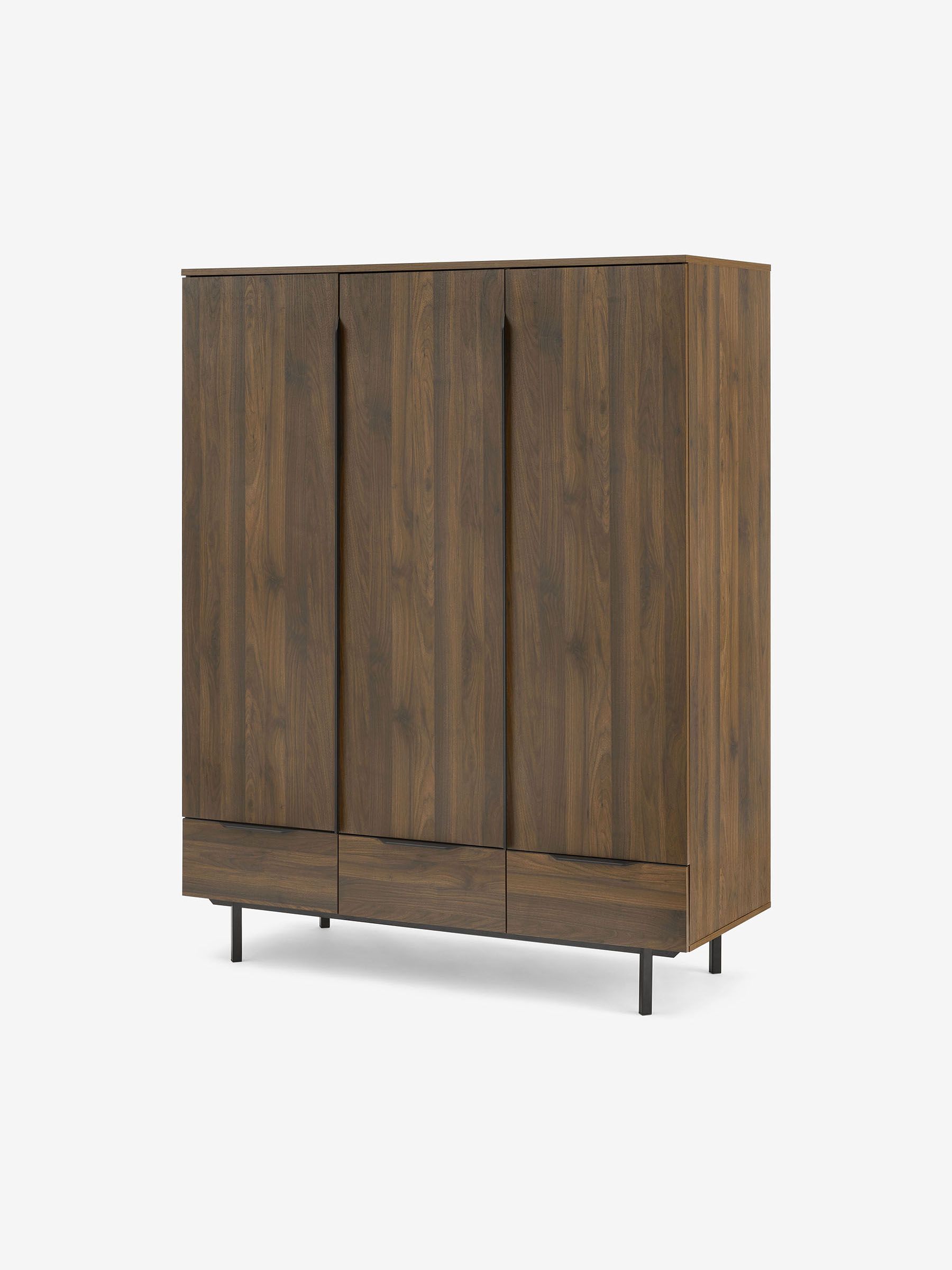 Damien Triple, 3 drawers Wardrobe in Walnut Effect - Image 1 of 3