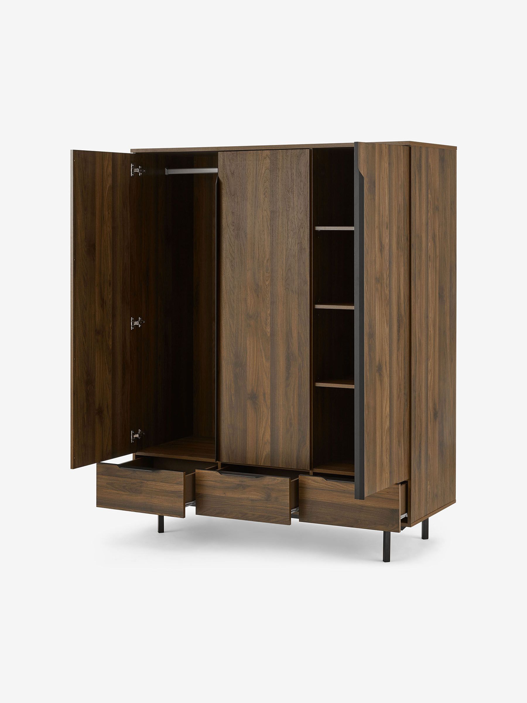 Damien Triple, 3 drawers Wardrobe in Walnut Effect - Image 2 of 3