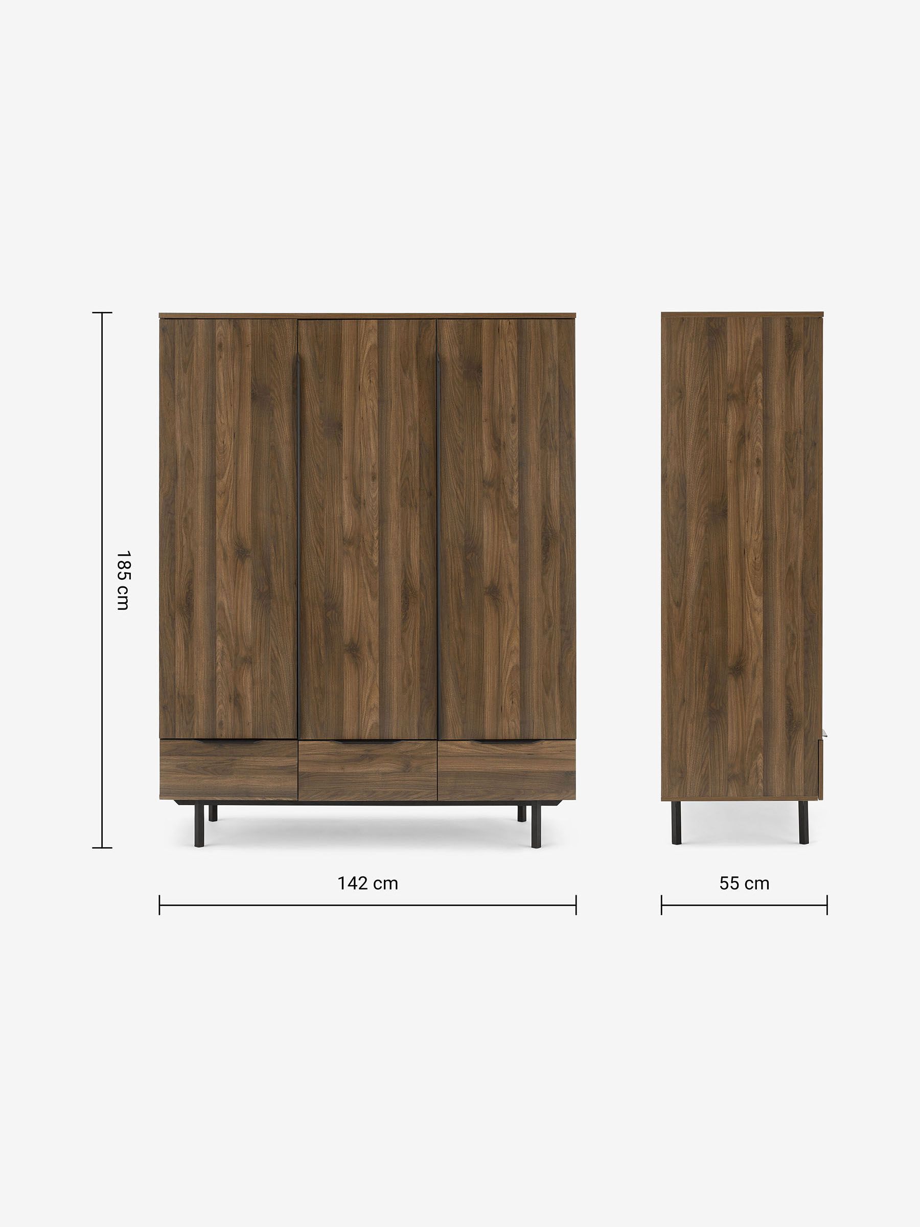 Damien Triple, 3 drawers Wardrobe in Walnut Effect - Image 3 of 3