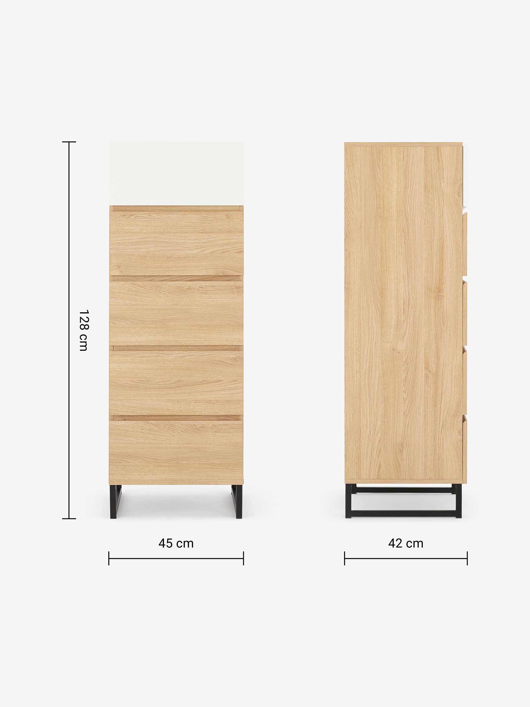 5 Drawer Hopkins Slim Tallboy in Oak Effect and White - Image 3 of 3