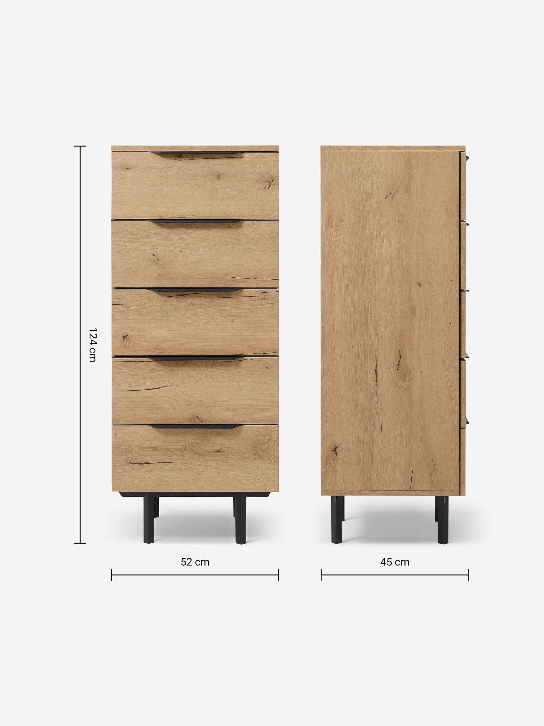 Damien Tall Chest of Drawers in Oak - Image 2 of 2