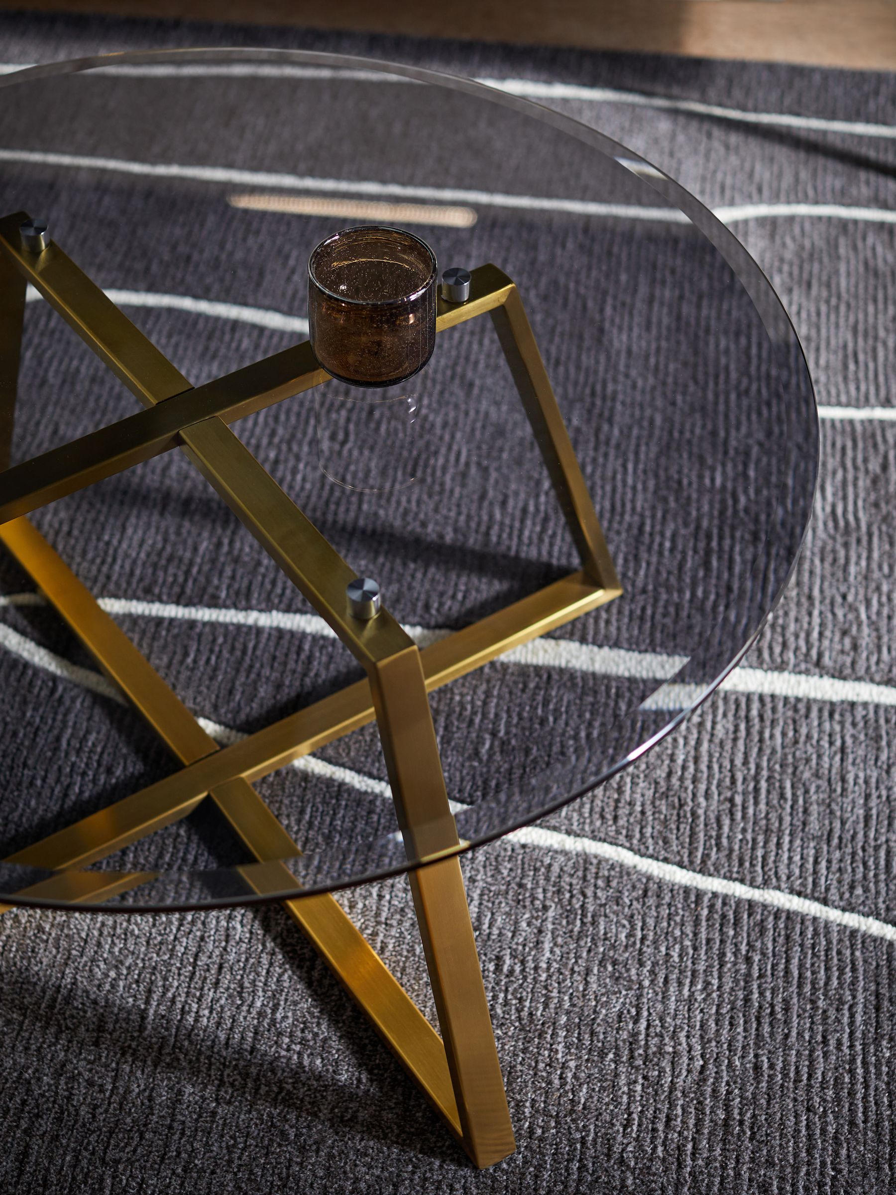 Haku Round Coffee Table in Brass & Smoked Glass - Image 2 of 4
