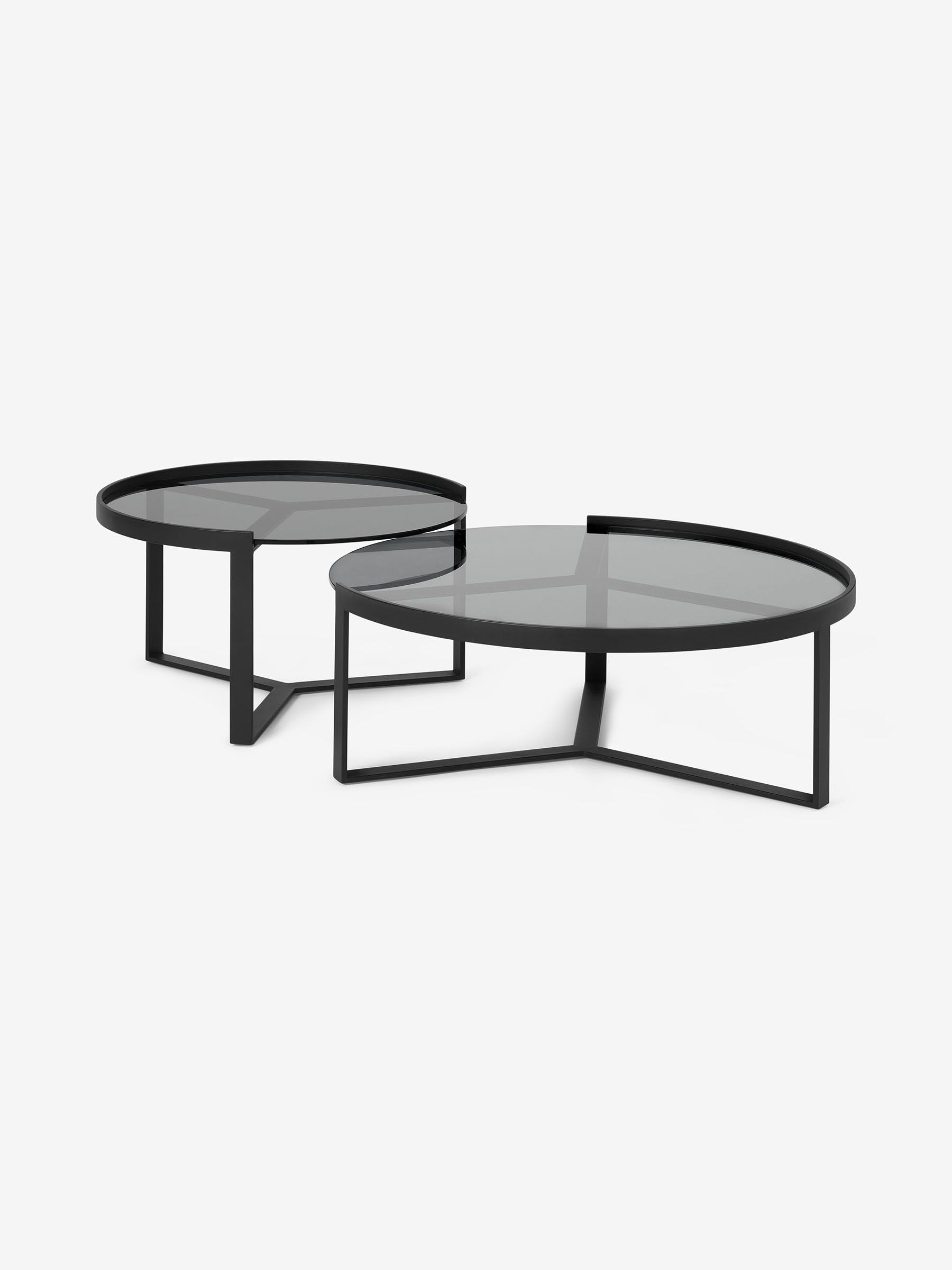 Aula Nest of 2 Round Coffee Table in Black/Grey Glass - Image 4 of 5