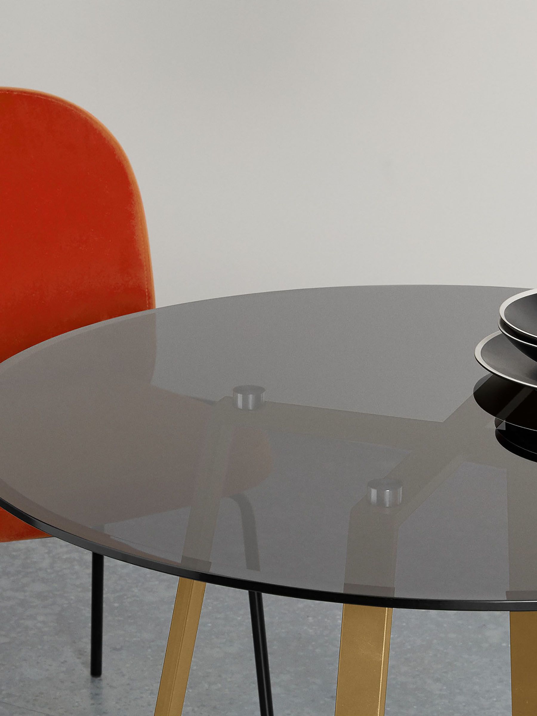 Haku 2 Seater Round Dining Table in Brass Smoked Glass - Image 2 of 4