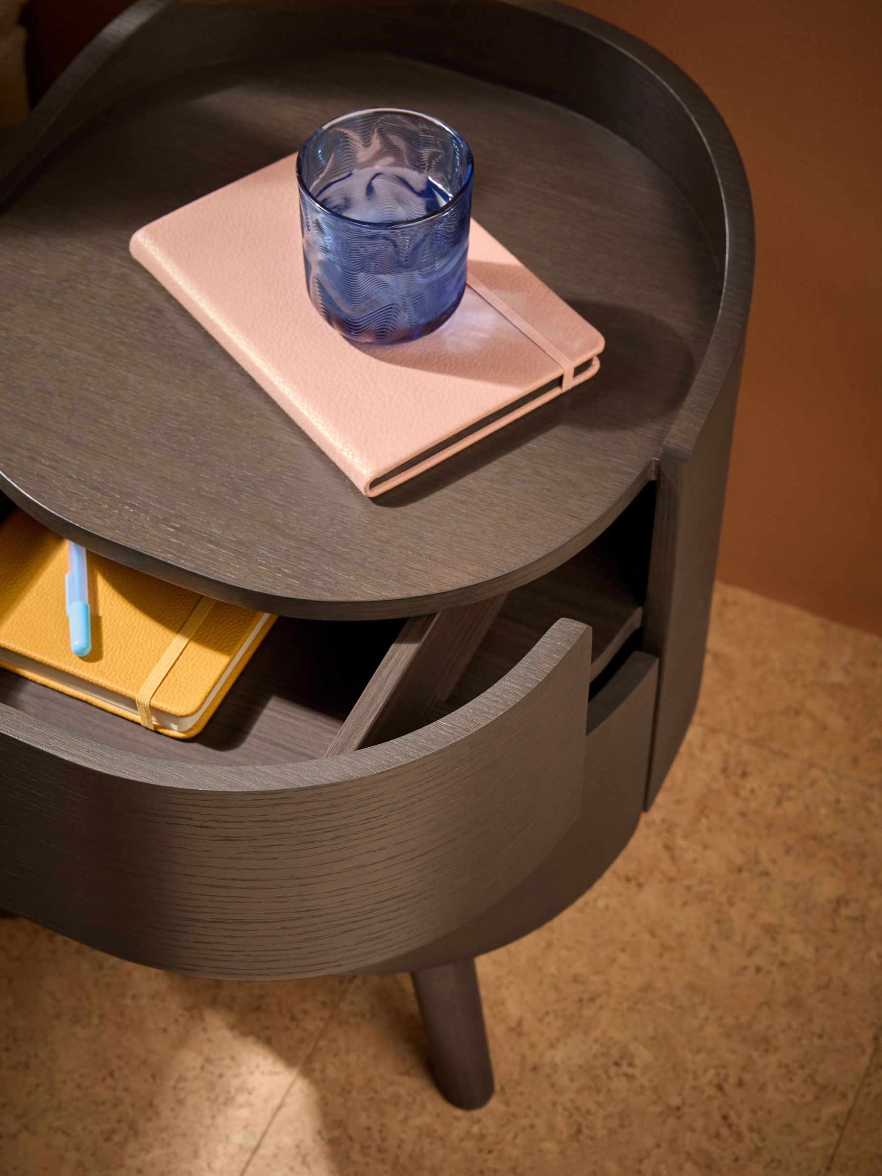 Odie 2 Drawer Bedside Table in Dark Stain Oak - Image 3 of 6
