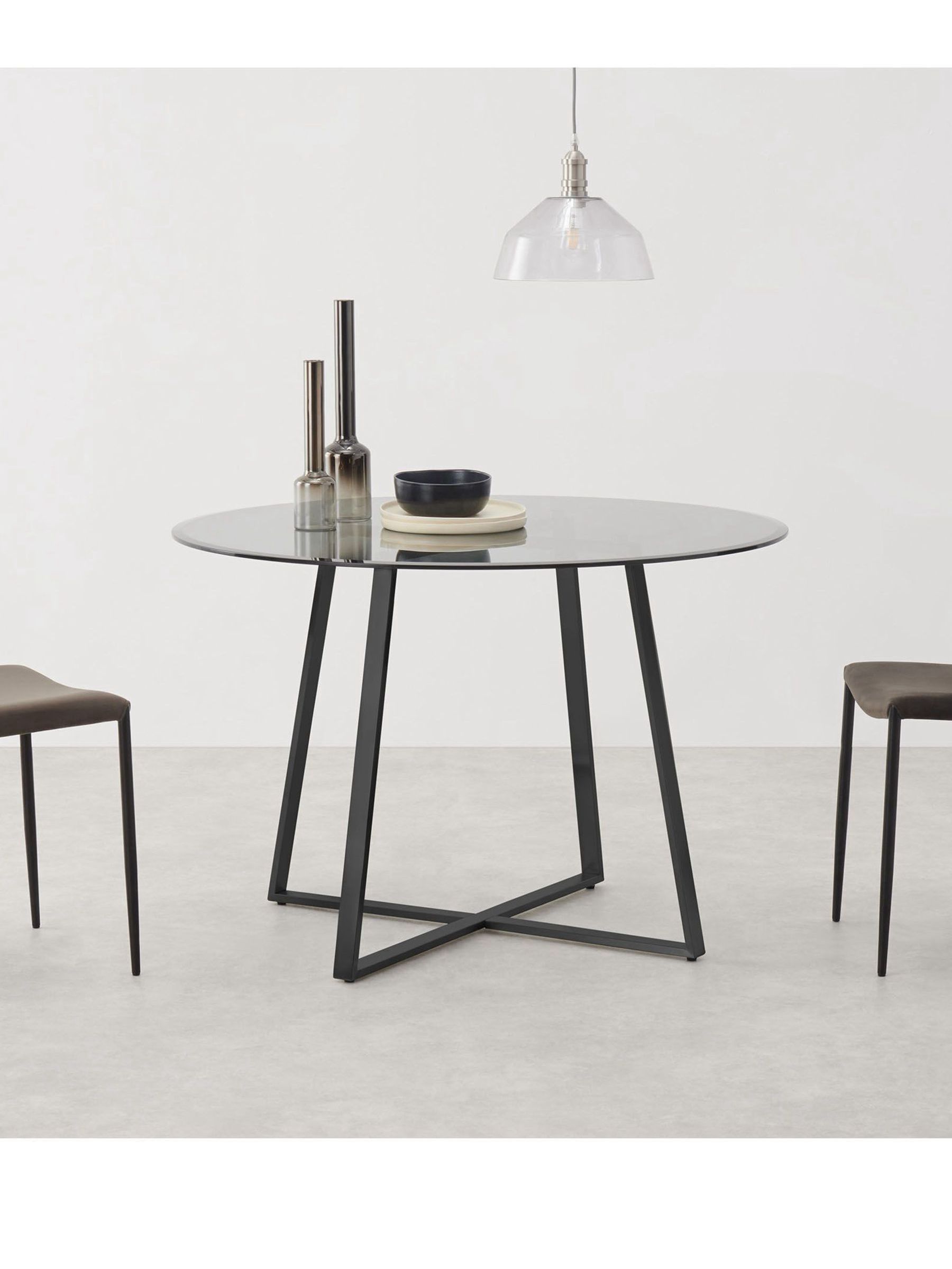 Haku 4 Seater Round Dining Table in Black & Smoked Glass - Image 1 of 5