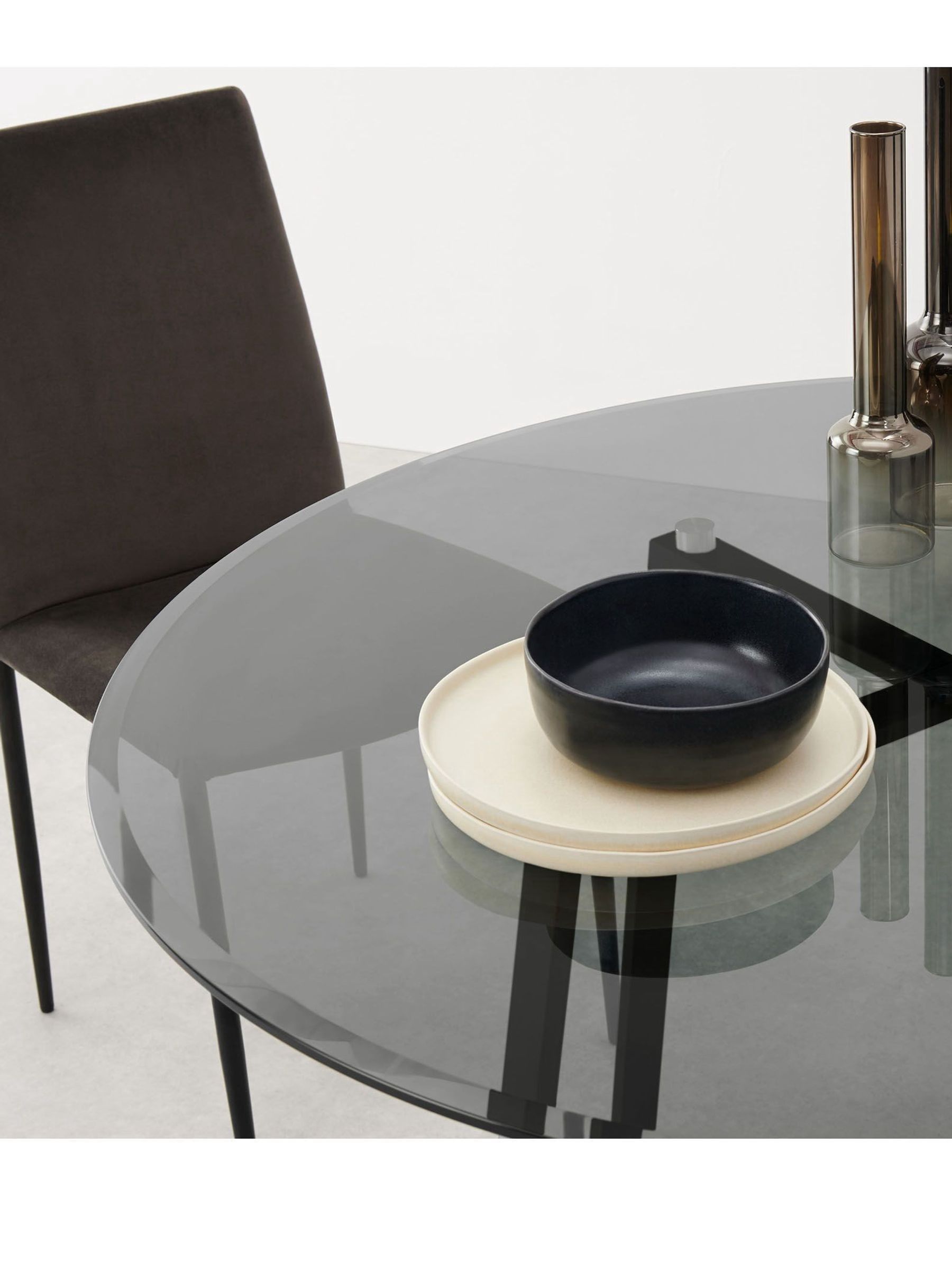 Haku 4 Seater Round Dining Table in Black & Smoked Glass - Image 2 of 5