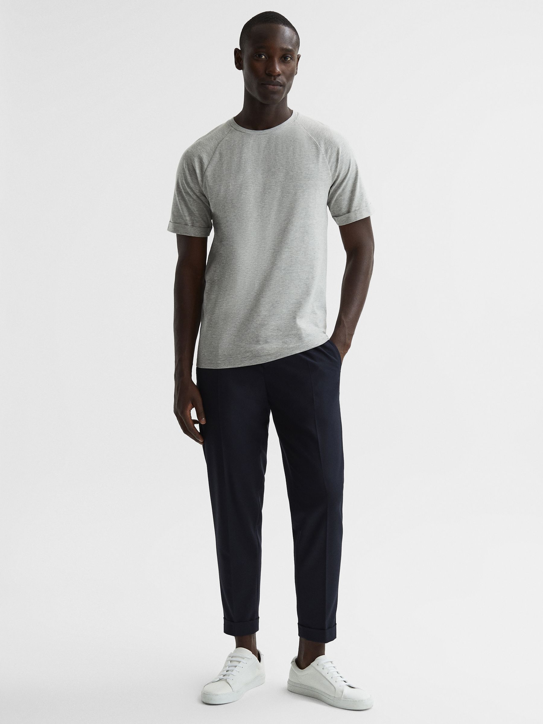 Slim Fit Crew Neck T-Shirt in Grey Melange - Image 3 of 7