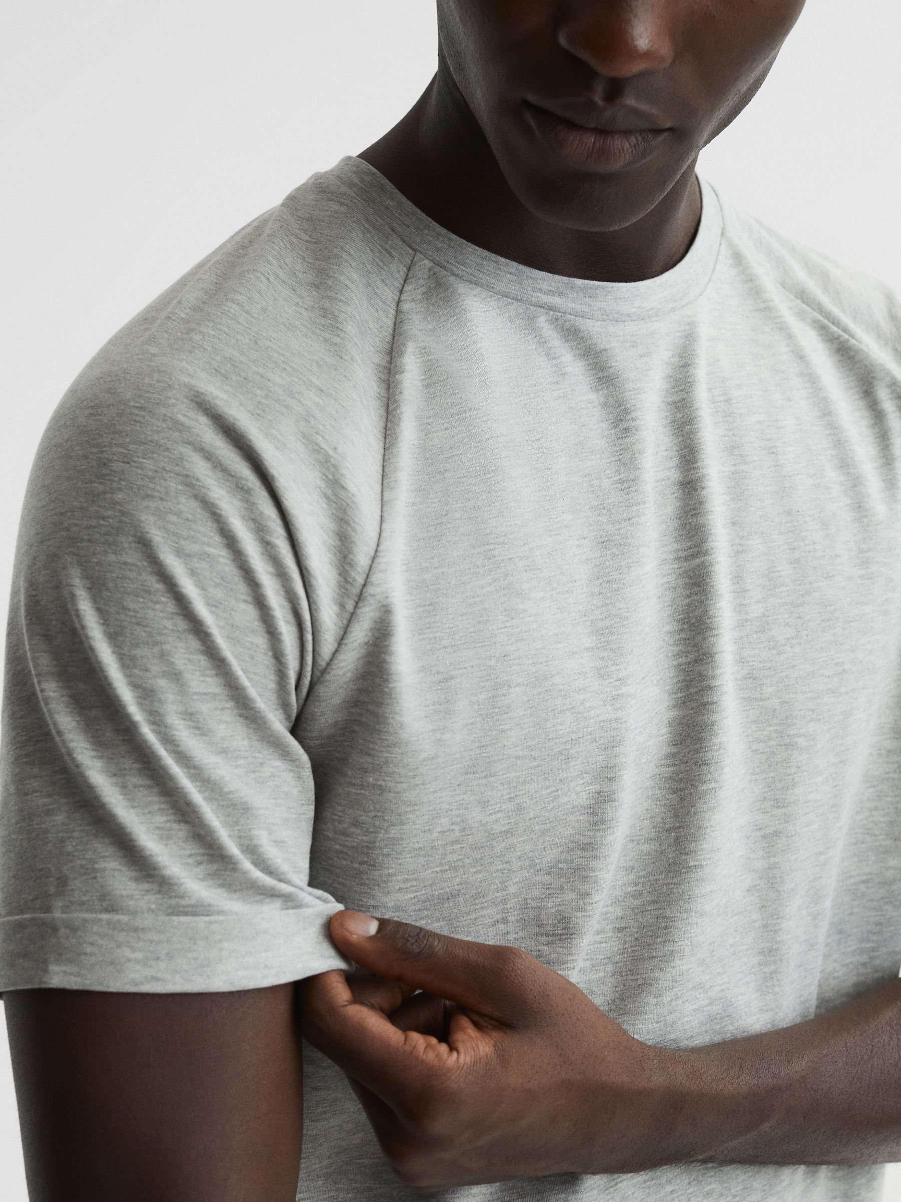 Slim Fit Crew Neck T-Shirt in Grey Melange - Image 6 of 7