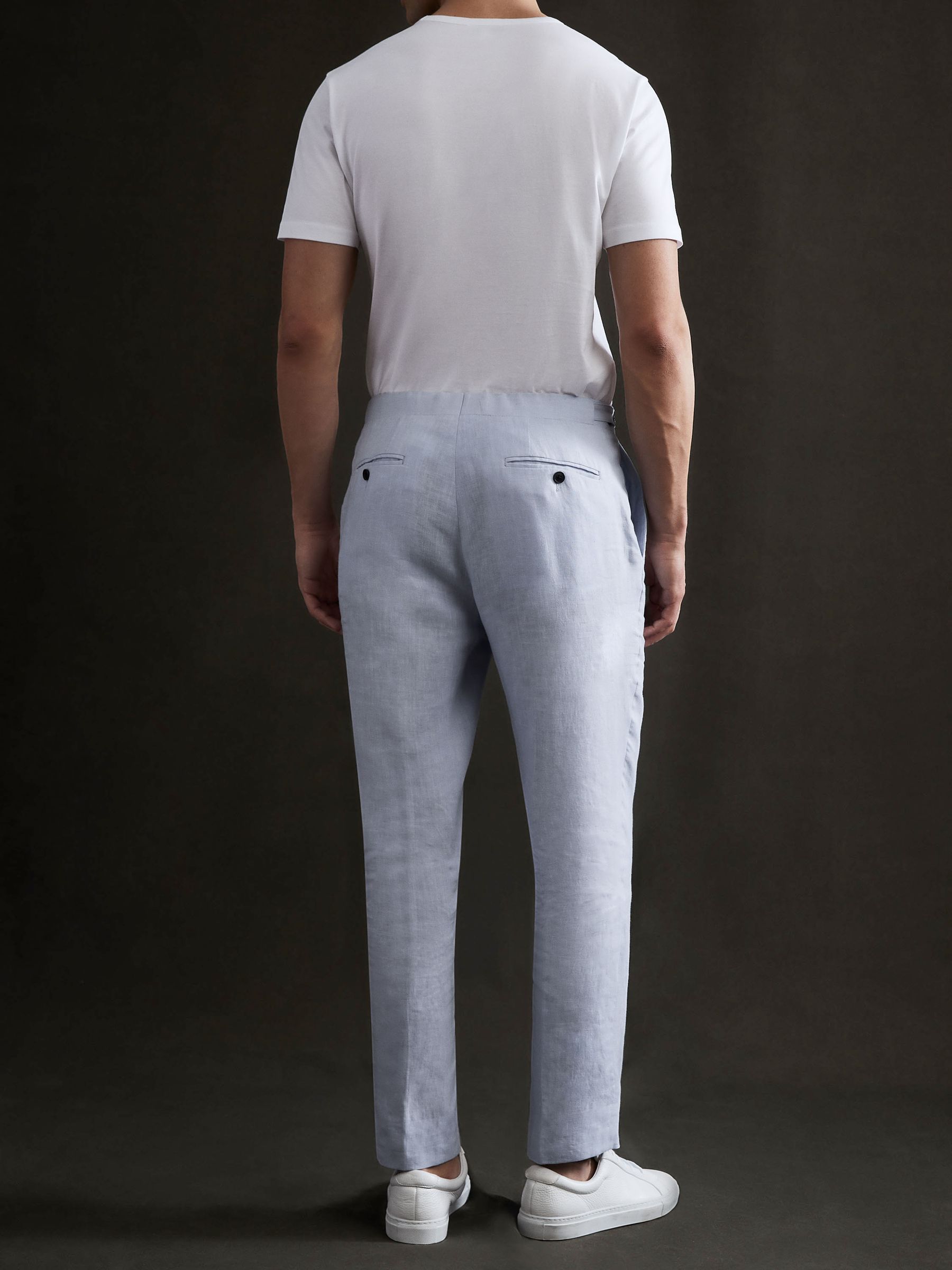 Slim Fit Linen Trousers in Soft Blue - Image 1 of 5