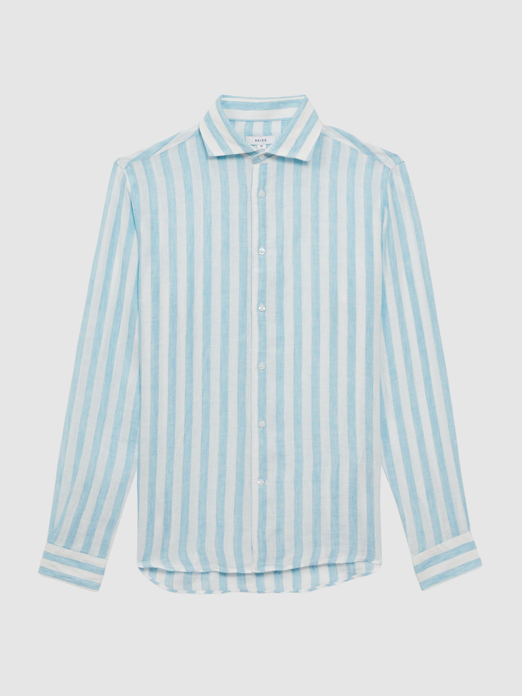 Linen Button-Through Shirt in Aquamarine Stripe - Image 2 of 5