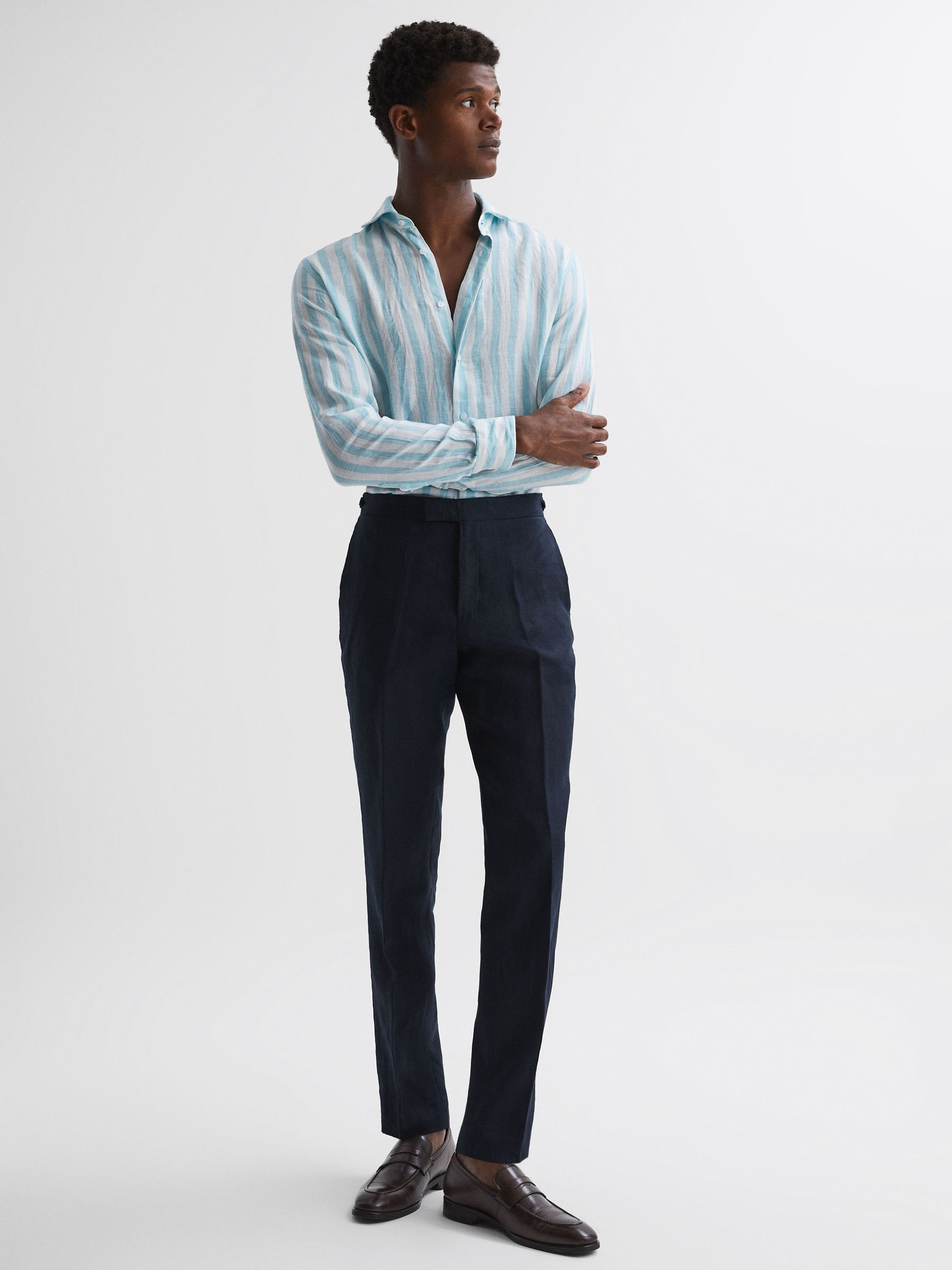 Linen Button-Through Shirt in Aquamarine Stripe - Image 3 of 5