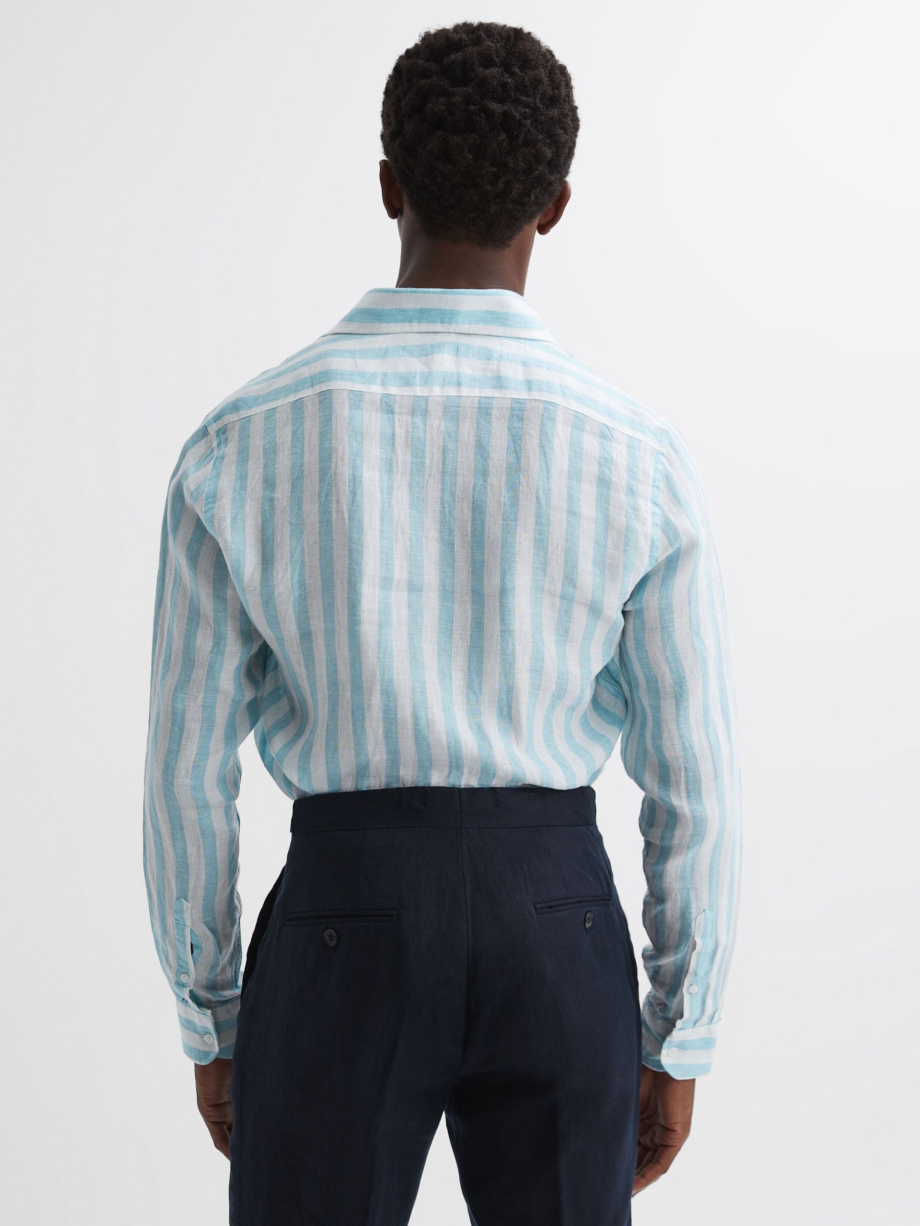 Linen Button-Through Shirt in Aquamarine Stripe - Image 5 of 5