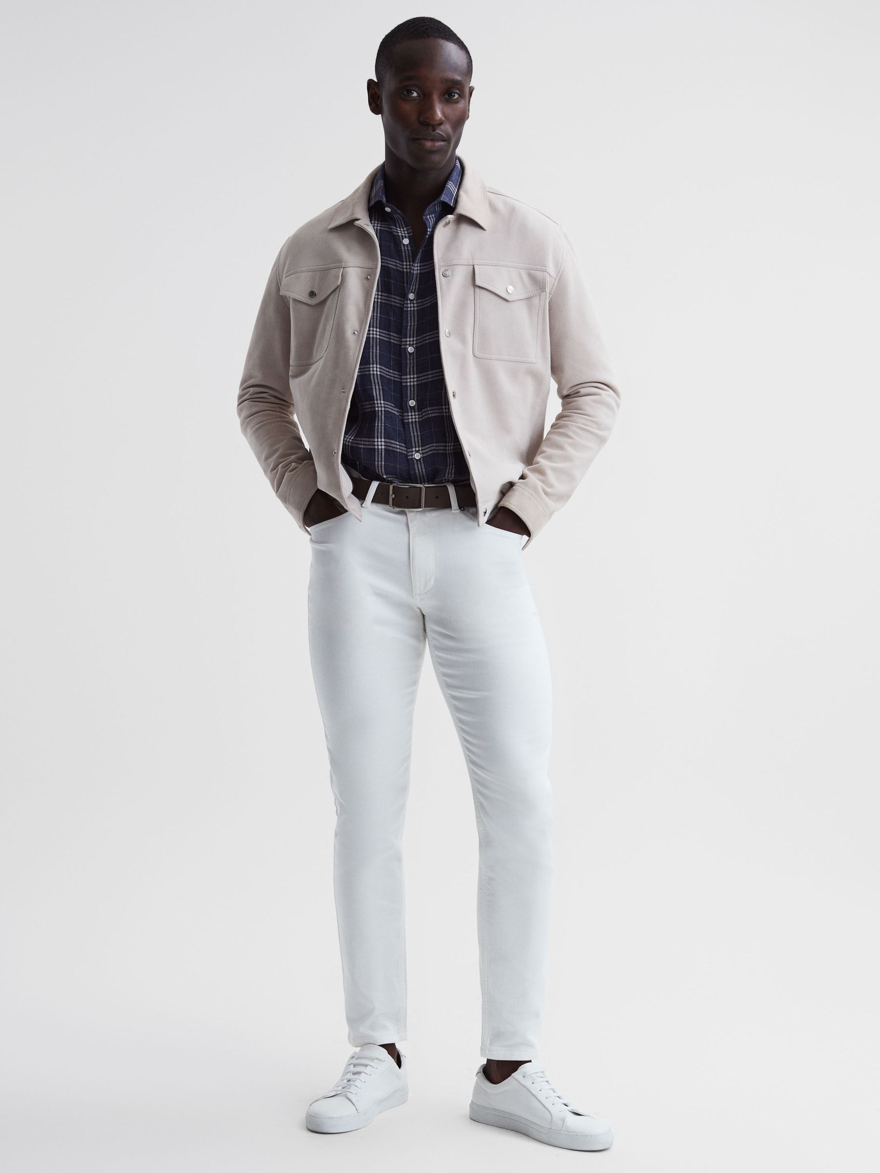 Linen Long Sleeve Shirt in Blue Check - Image 6 of 14