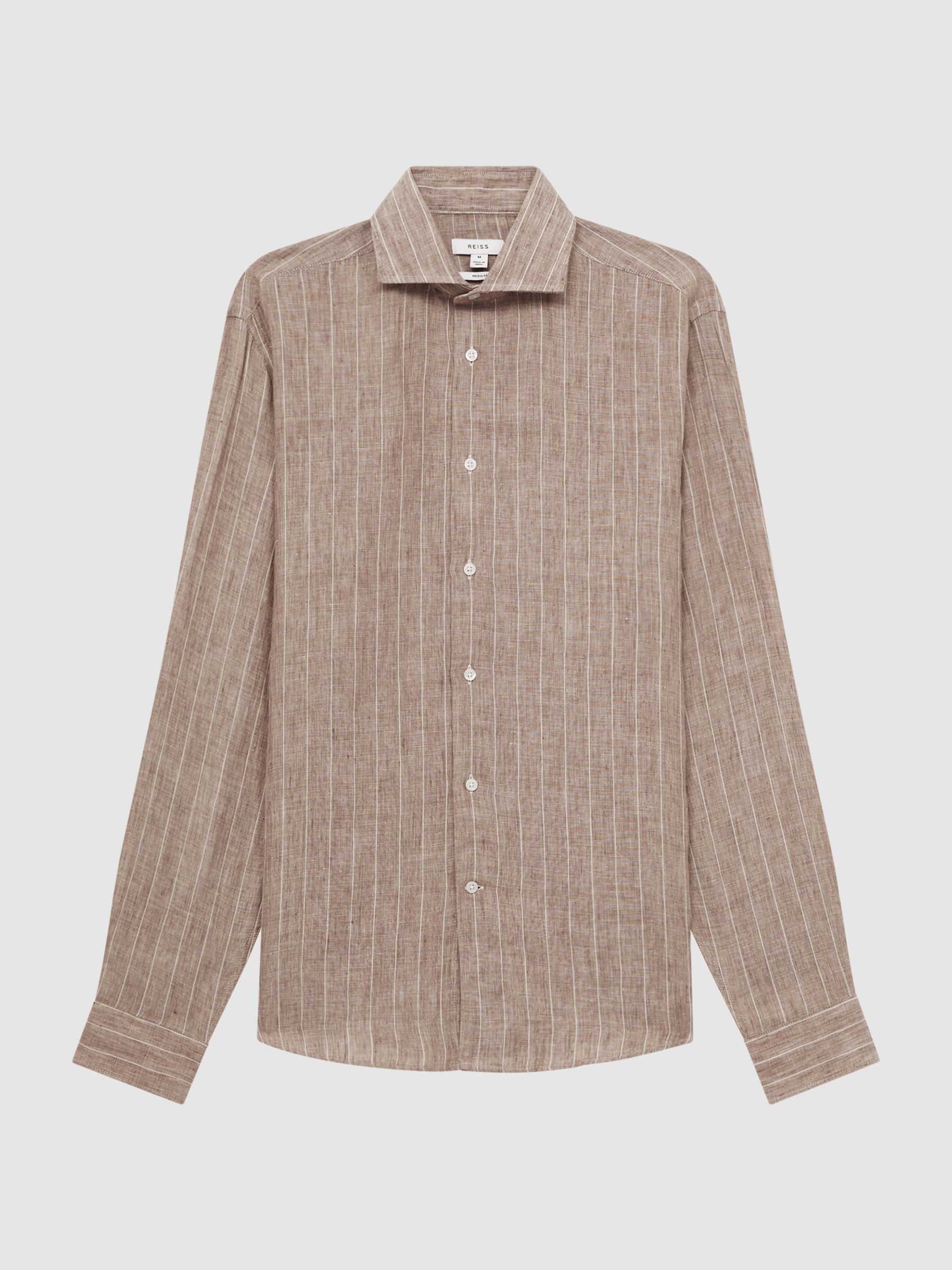 Linen Long Sleeve Shirt in Oatmeal Wide Stripe - Image 2 of 6