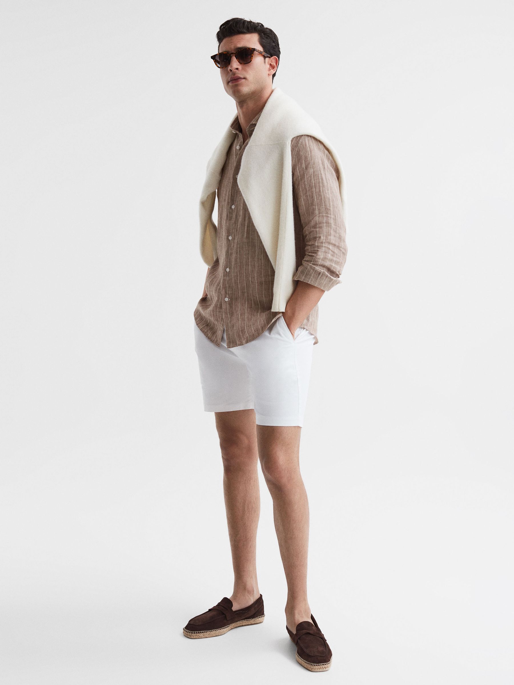 Linen Long Sleeve Shirt in Oatmeal Wide Stripe - Image 6 of 6
