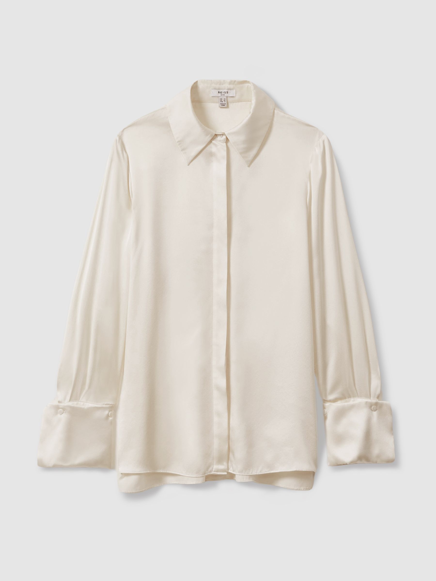 Silk Double-Cuff Button-Through Shirt in Ivory - Image 2 of 8