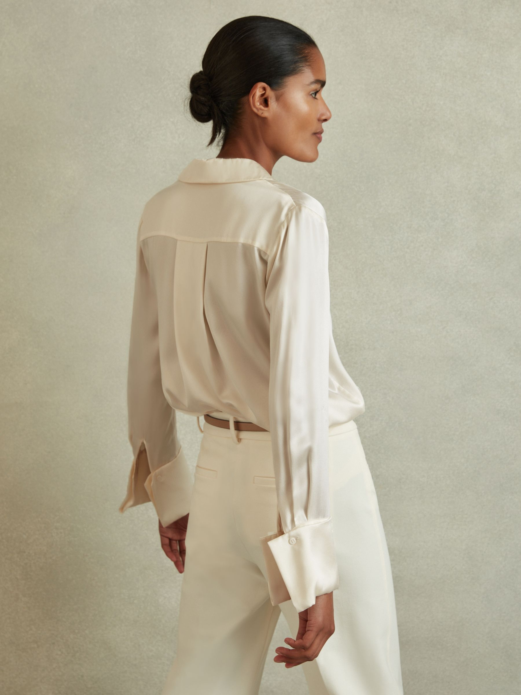 Silk Double-Cuff Button-Through Shirt in Ivory - Image 3 of 8