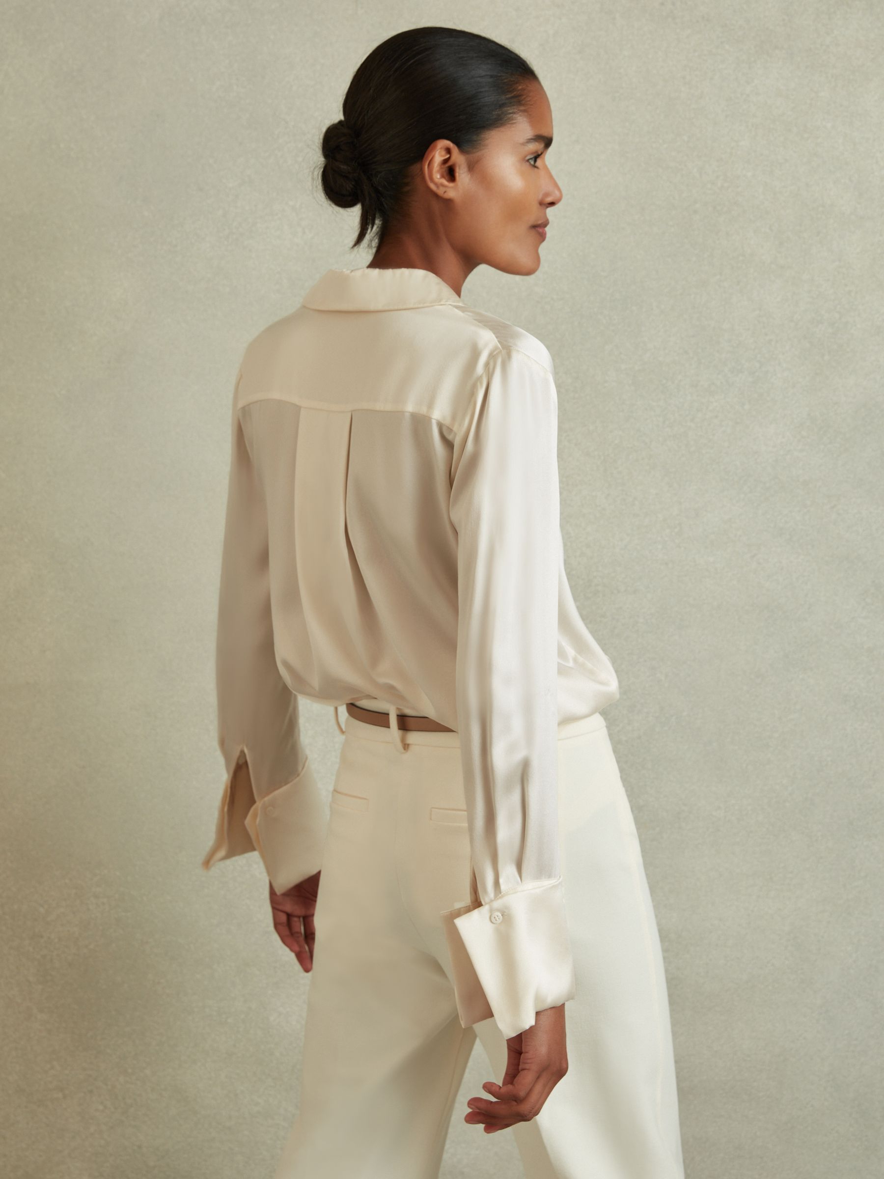 Petite Silk Double-Cuff Button-Through Shirt in Ivory - Image 3 of 8