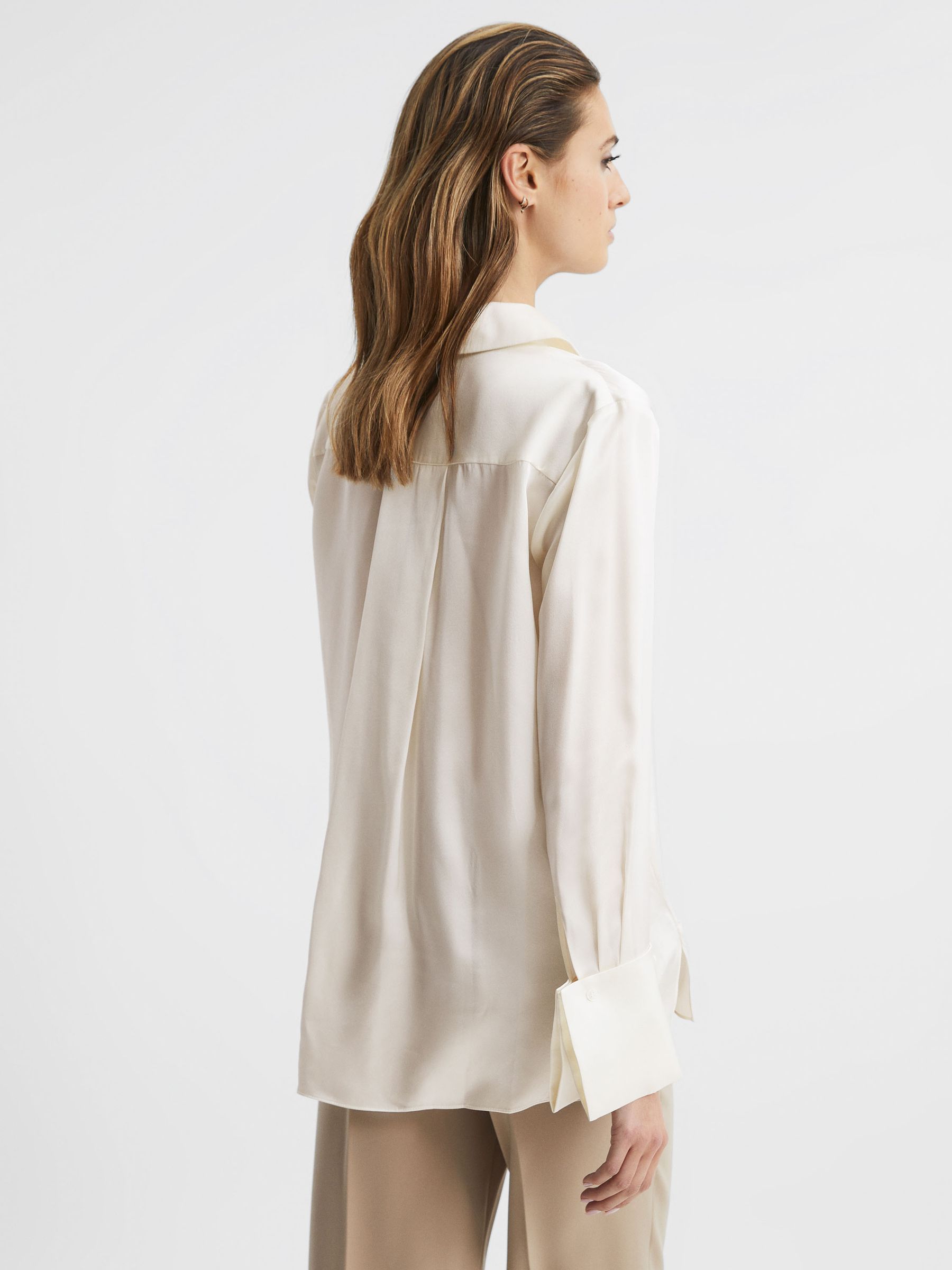 Petite Silk Double-Cuff Button-Through Shirt in Ivory - Image 5 of 8