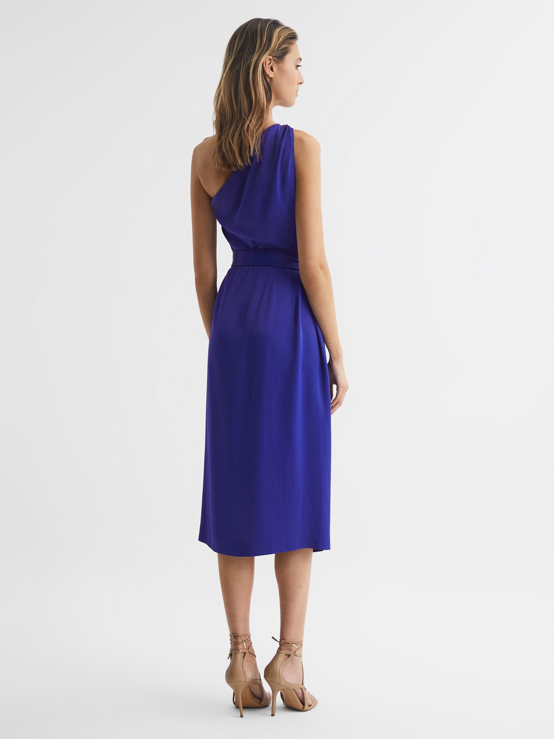 Off-The-Shoulder Satin Midi Dress in Purple - Image 5 of 6