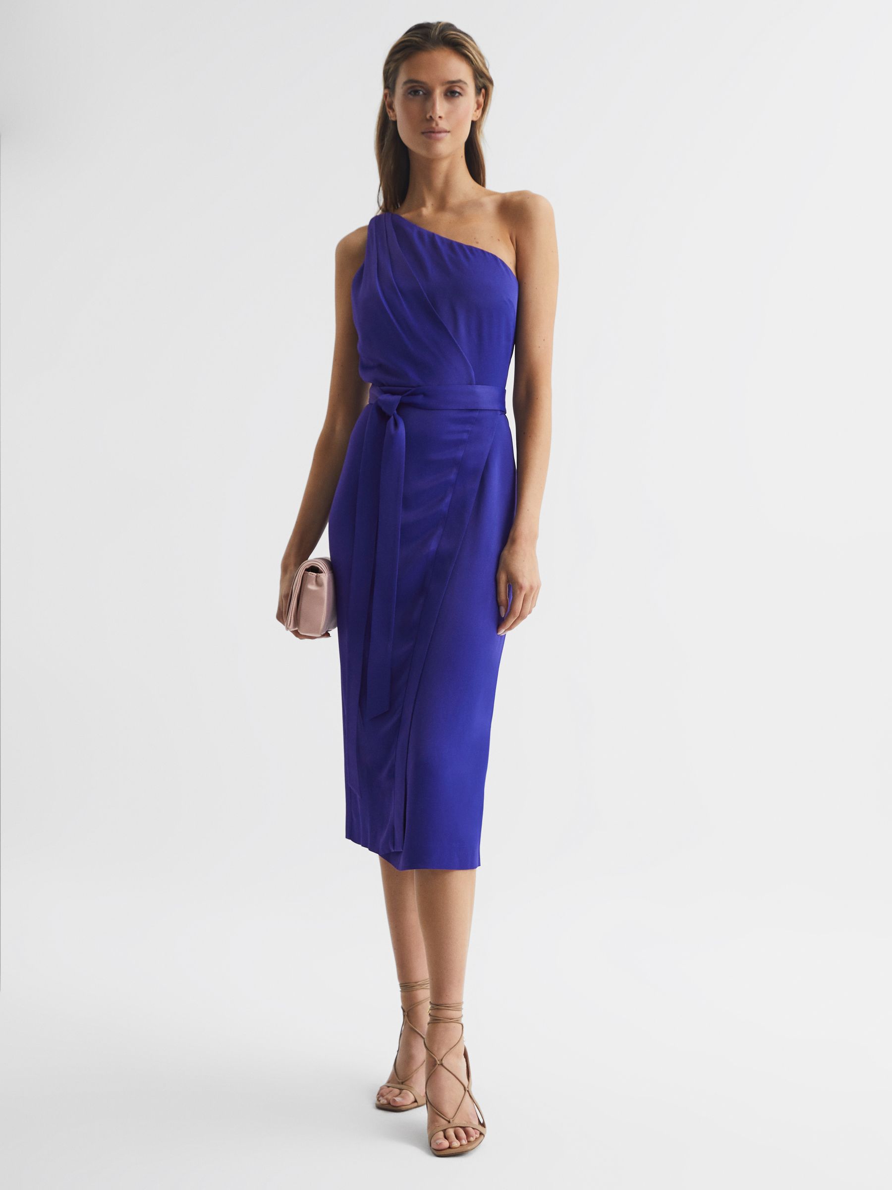 Off-The-Shoulder Satin Midi Dress in Purple - Image 6 of 6