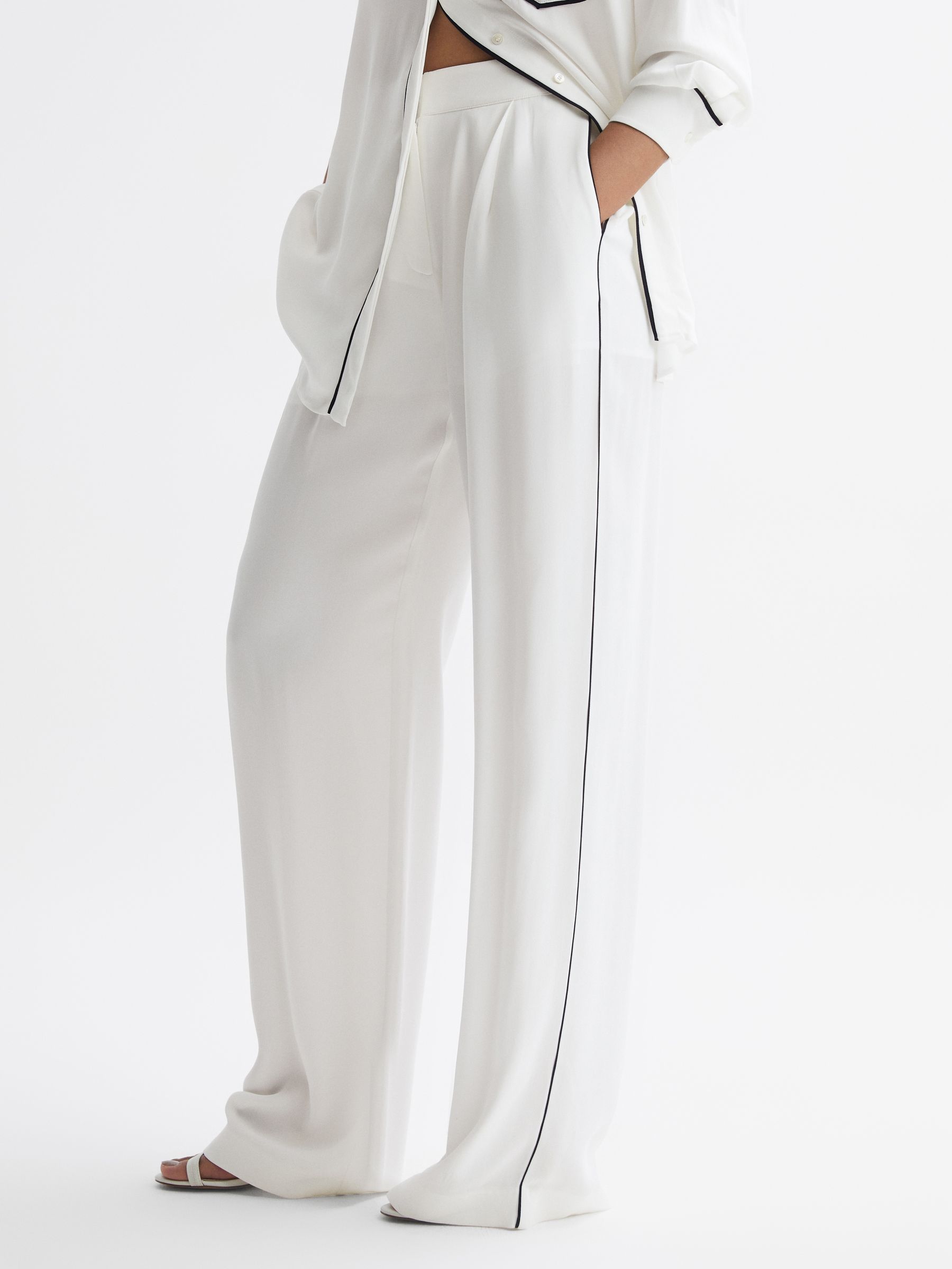 Mid Rise Wide Leg Trousers in Ivory - Image 3 of 7