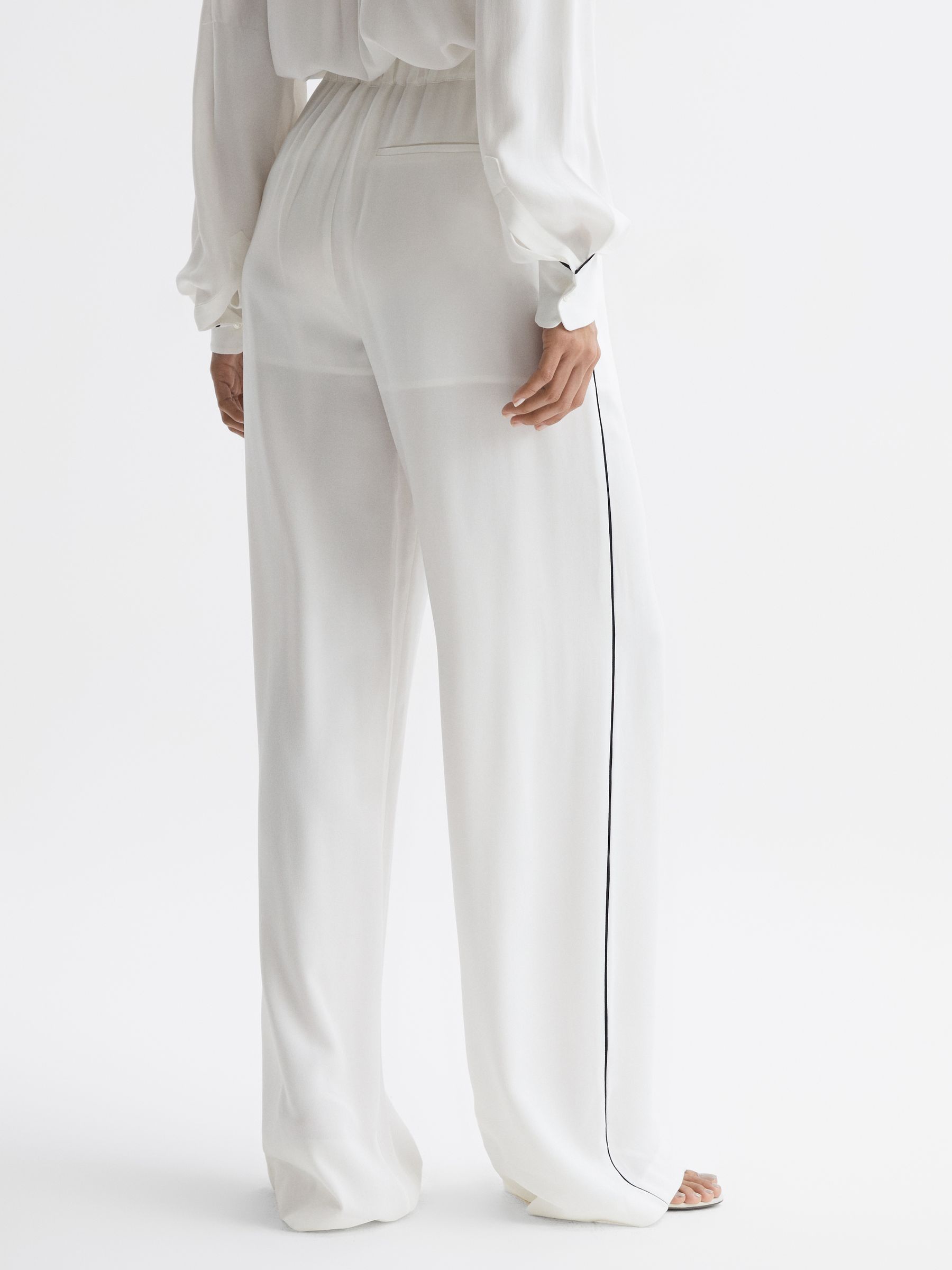 Mid Rise Wide Leg Trousers in Ivory - Image 5 of 7
