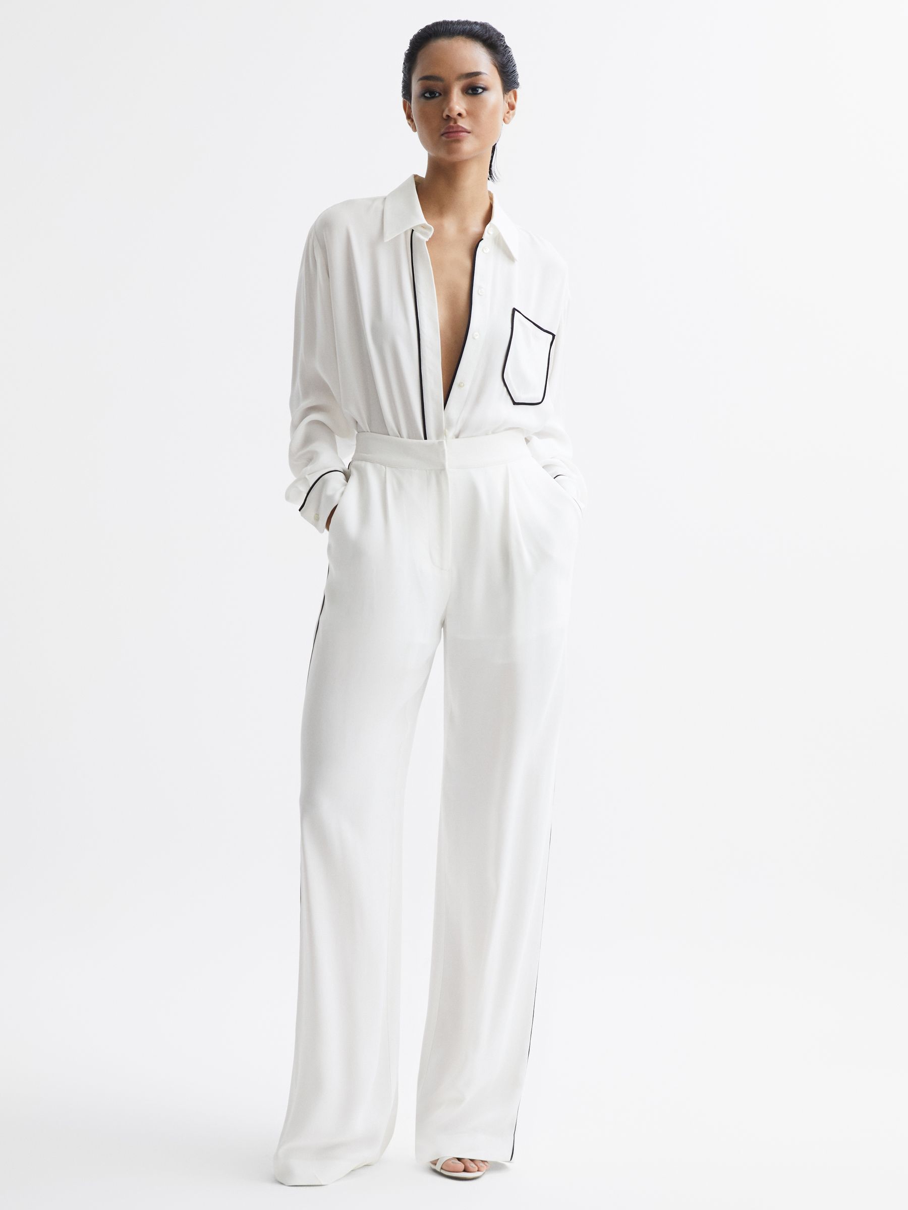Mid Rise Wide Leg Trousers in Ivory - Image 6 of 7