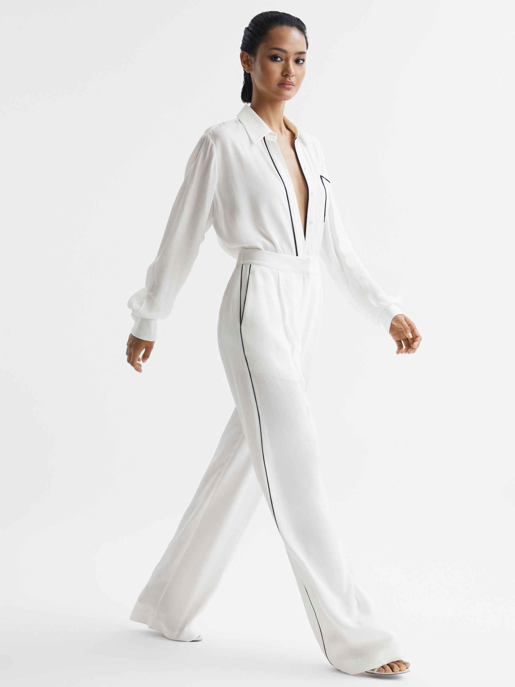 Mid Rise Wide Leg Trousers in Ivory - Image 7 of 7