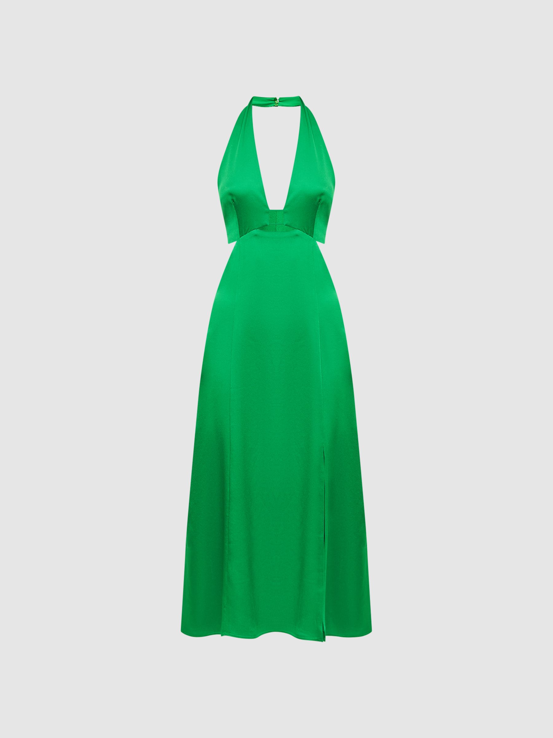 Petite Fitted Halter Neck Midi Dress in Green - Image 2 of 7 Petite Fitted Halter Neck Midi Dress in Green - Image 2 of 7