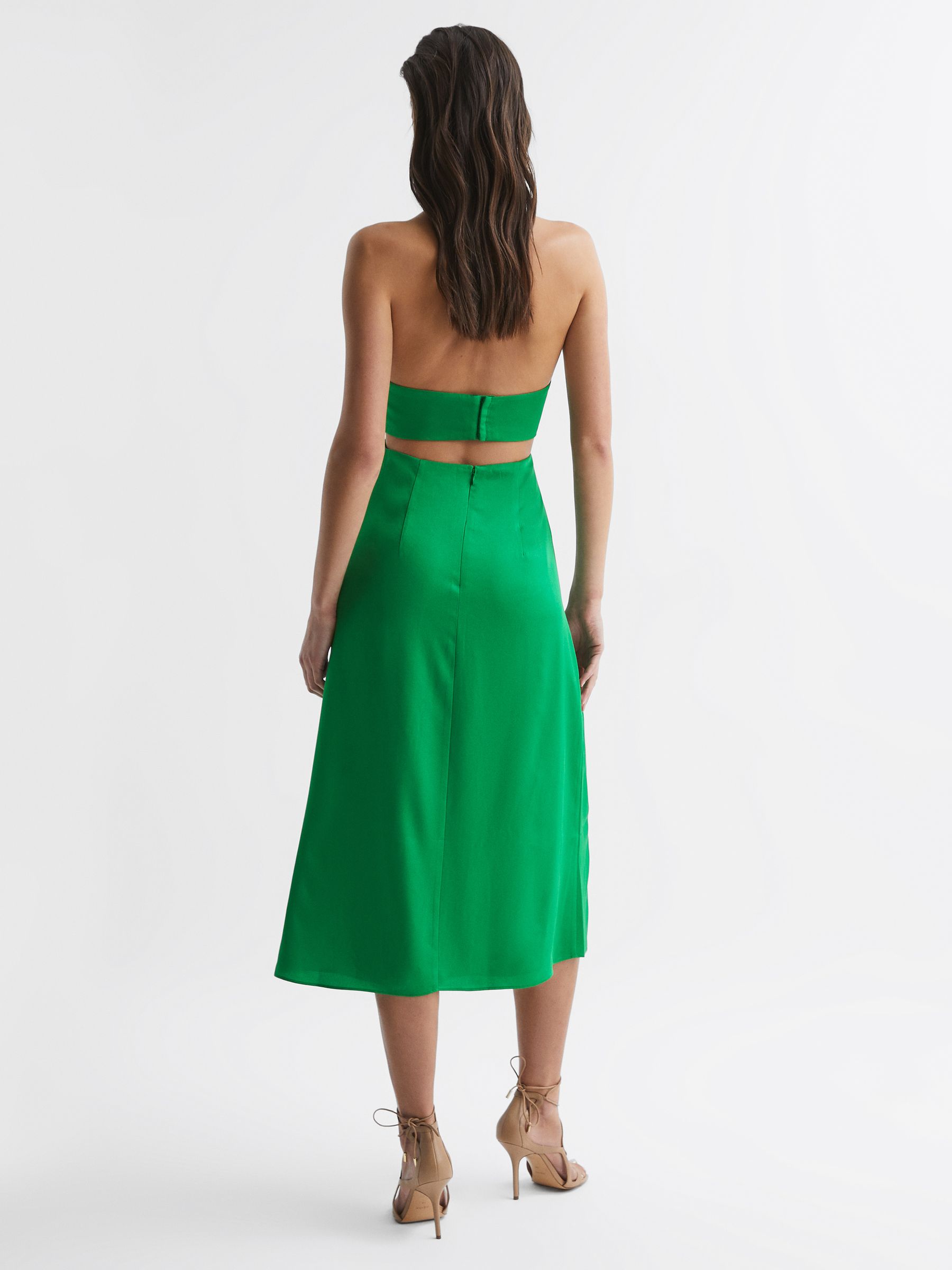 reiss green halter dress Reiss Petite Fitted Halter Neck Midi Dress in Green