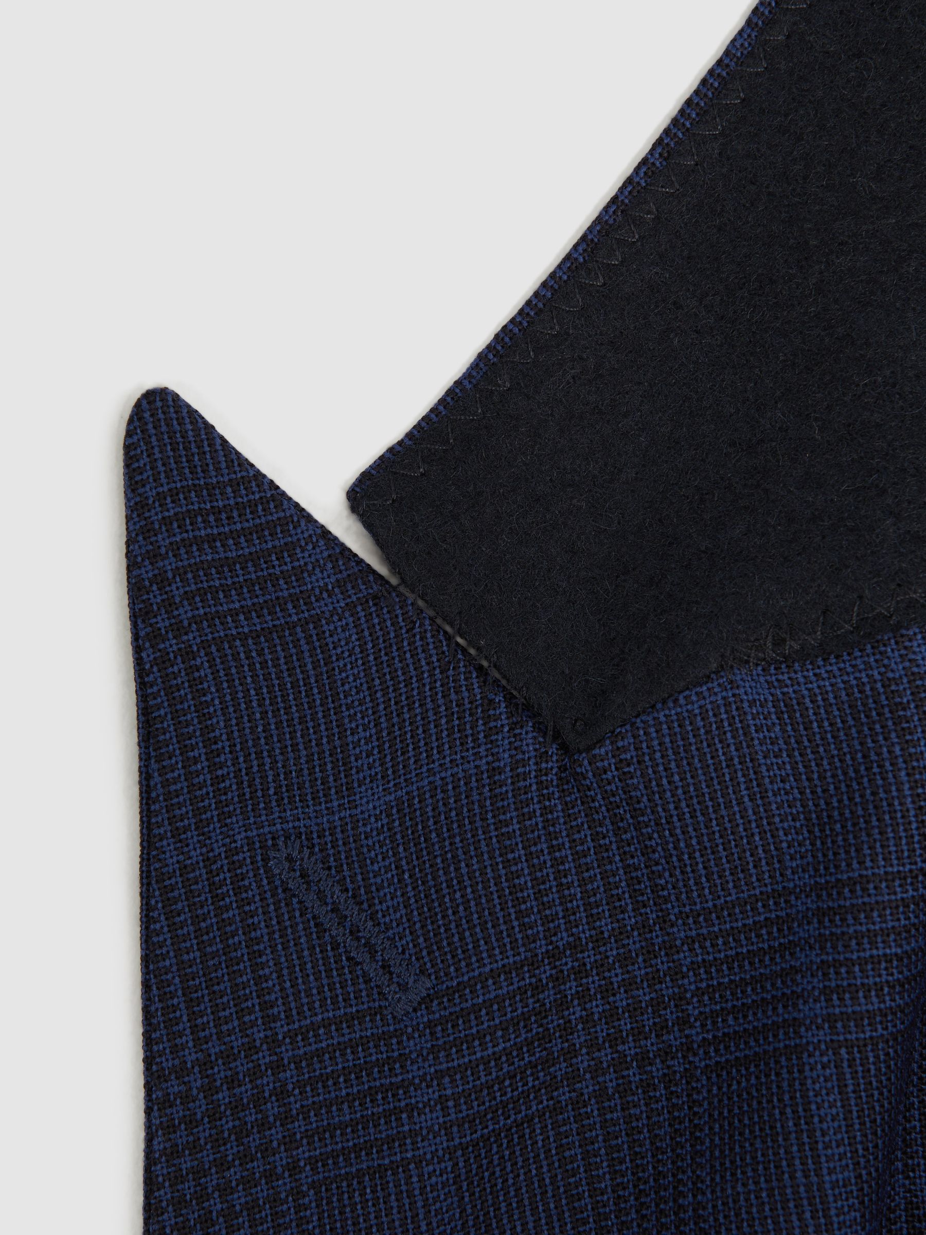 Slim Fit Wool Double Breasted Check Blazer in Navy - Image 5 of 7