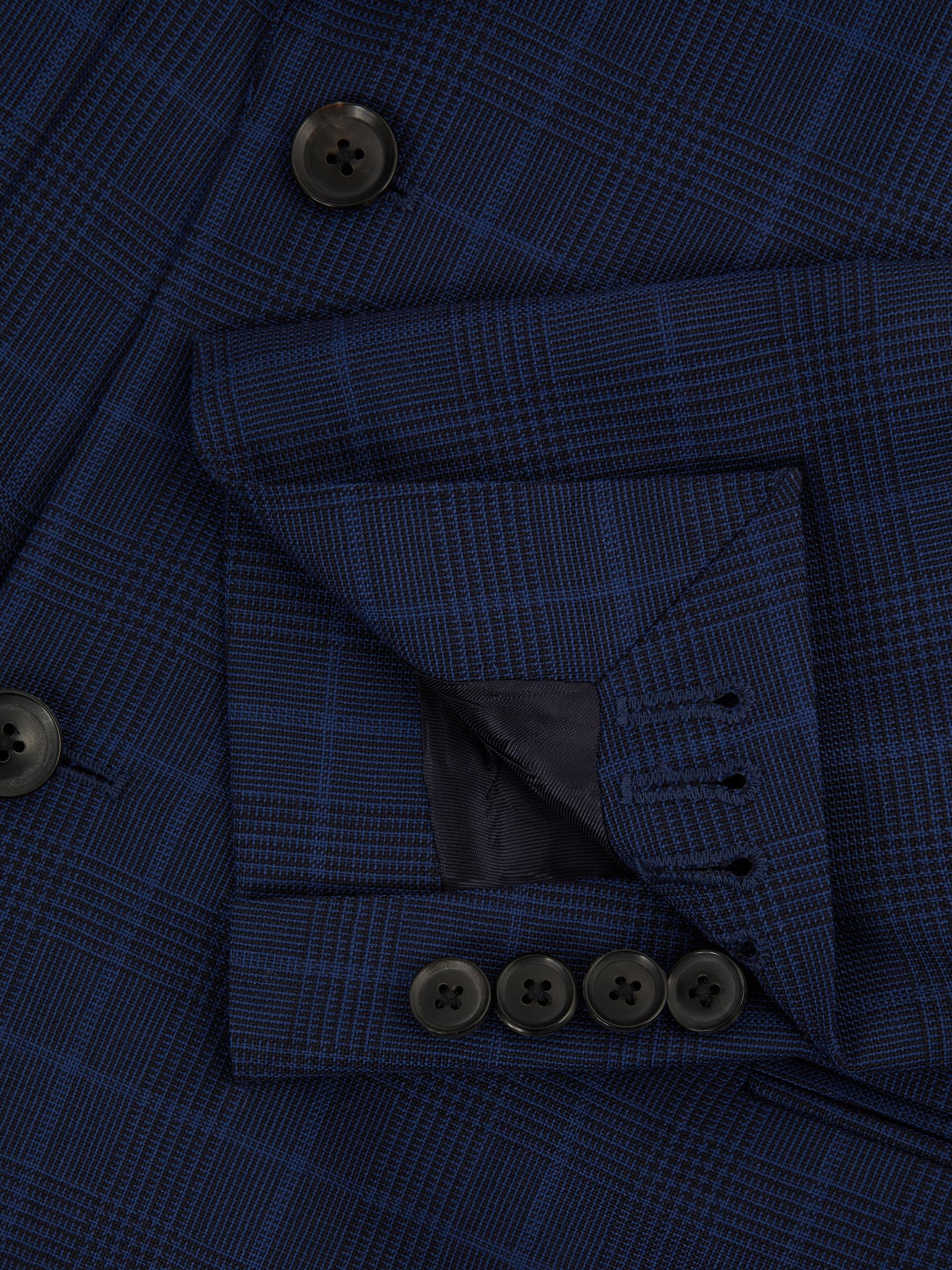 Slim Fit Wool Double Breasted Check Blazer in Navy - Image 6 of 7