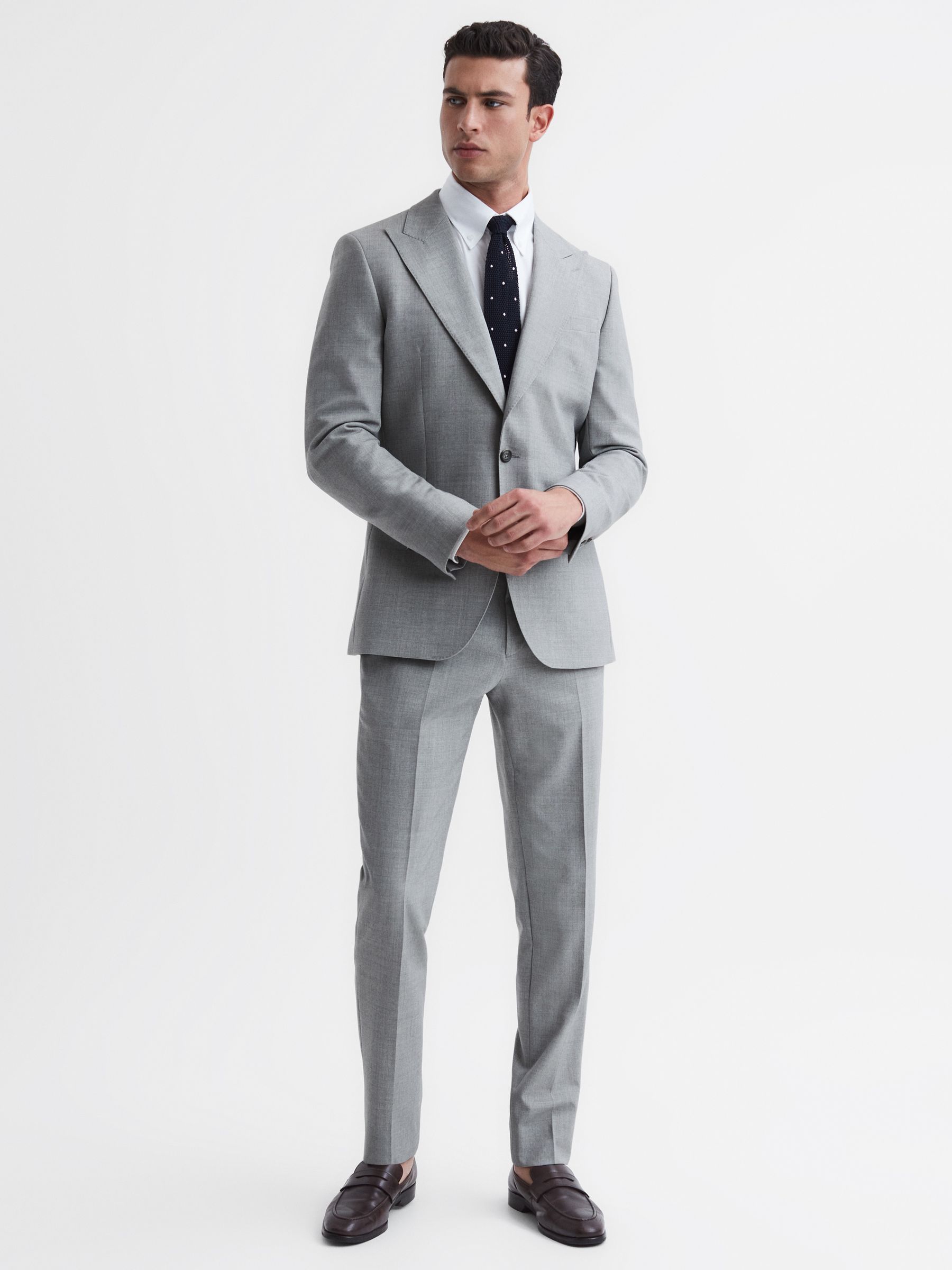 Slim Fit Single Breasted Wool Blend Blazer in Soft Grey - Image 3 of 6