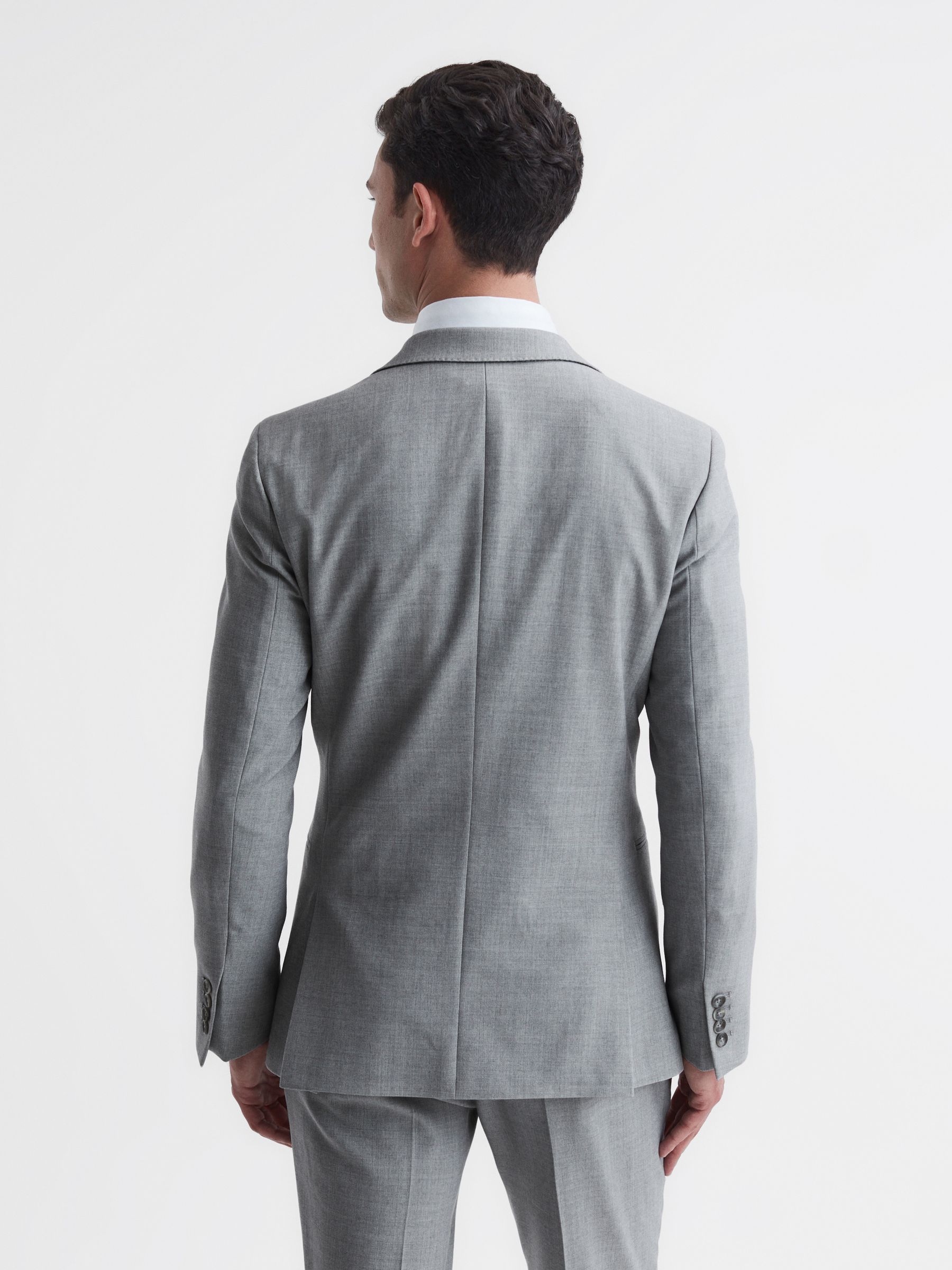 Slim Fit Single Breasted Wool Blend Blazer in Soft Grey - Image 4 of 6