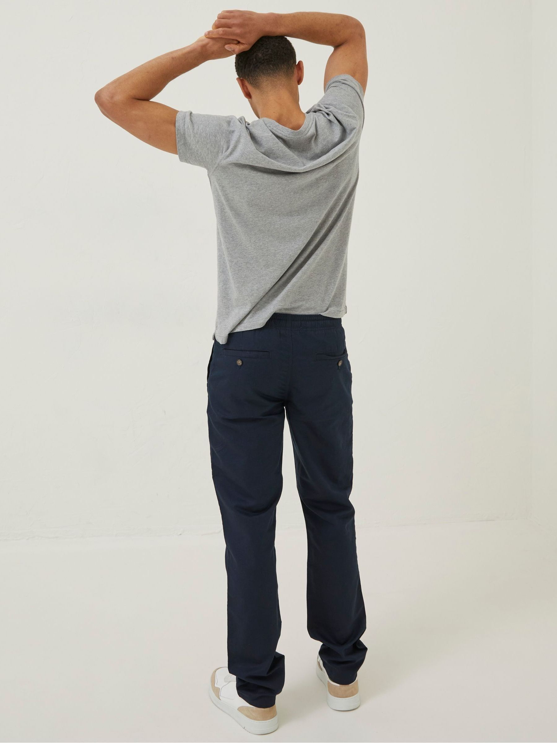 Blue Straight Cotton Linen Trousers - Image 2 of 4